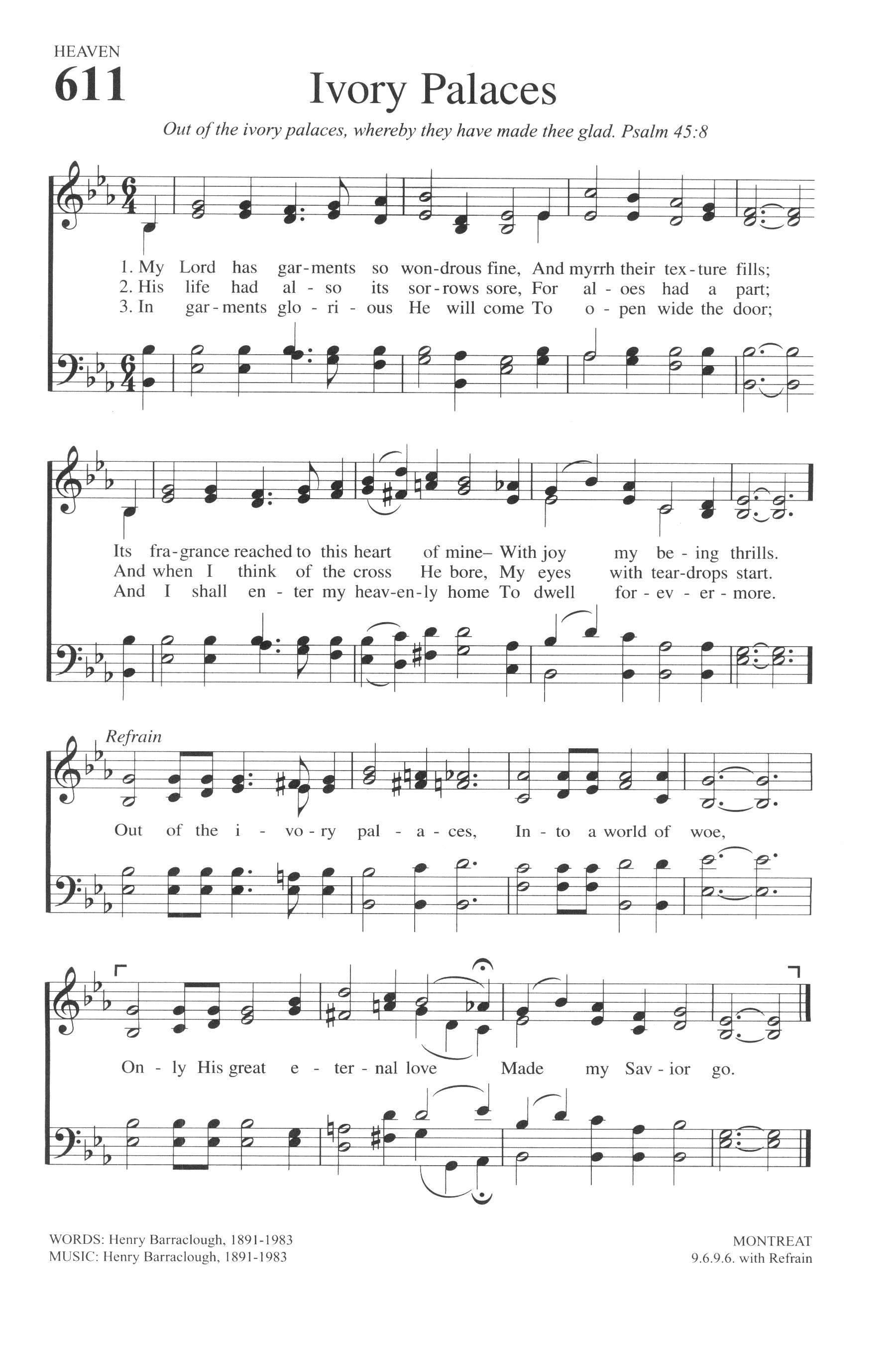 Hymn Sheet for My Lord Has Garments So Wondrous Fine