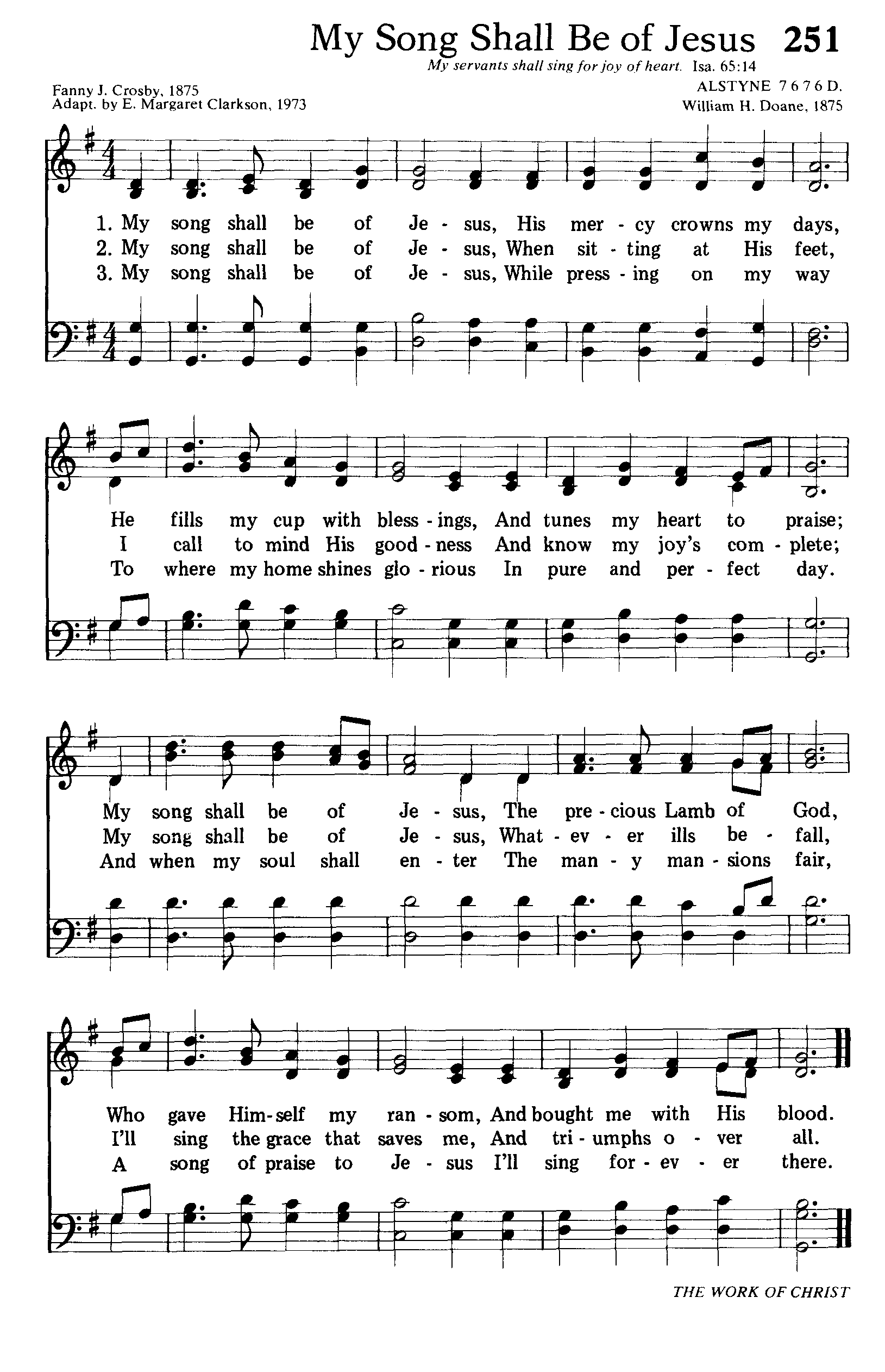 Hymn Sheet for My Song Shall Be of Jesus