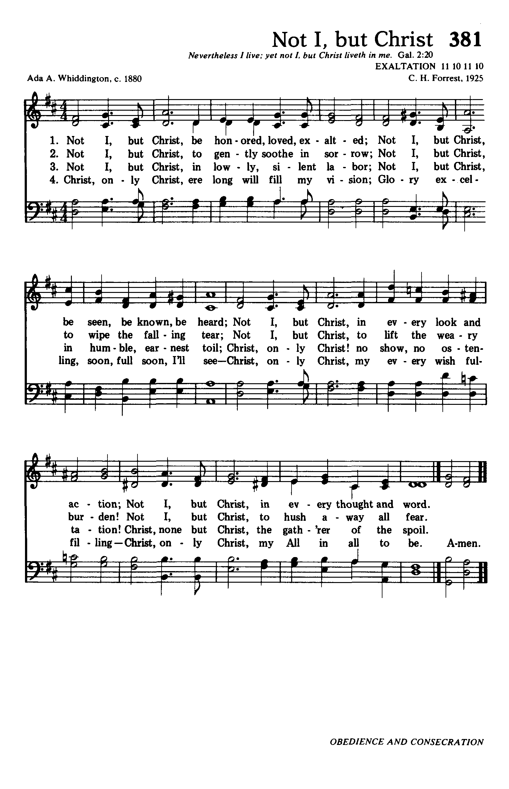 Hymn Sheet for Not I, But Christ