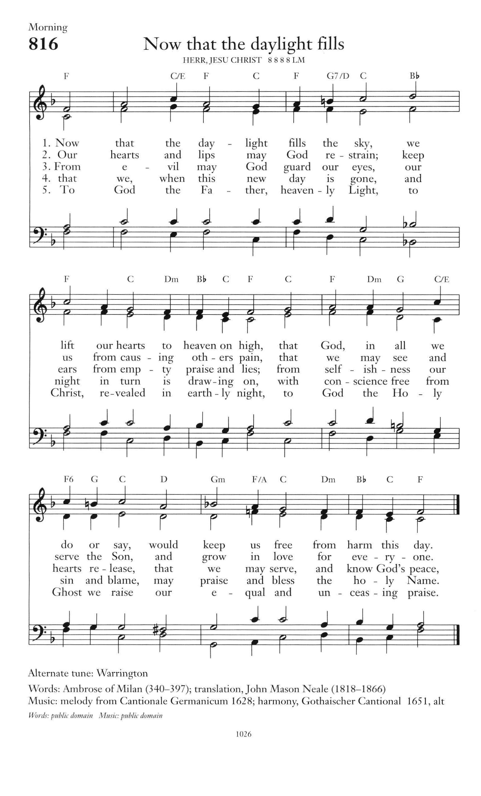Hymn Sheet for Now That the daylight fills the sky