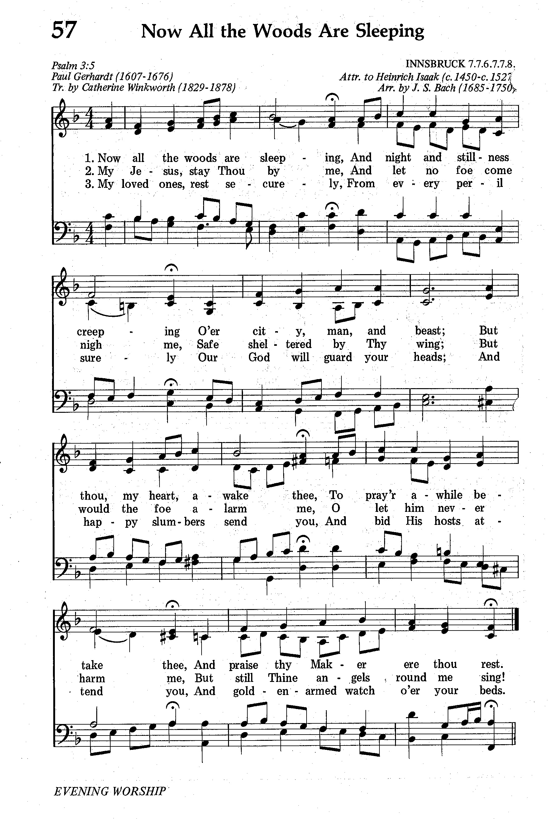 Hymn Sheet for Now all the woods are sleeping