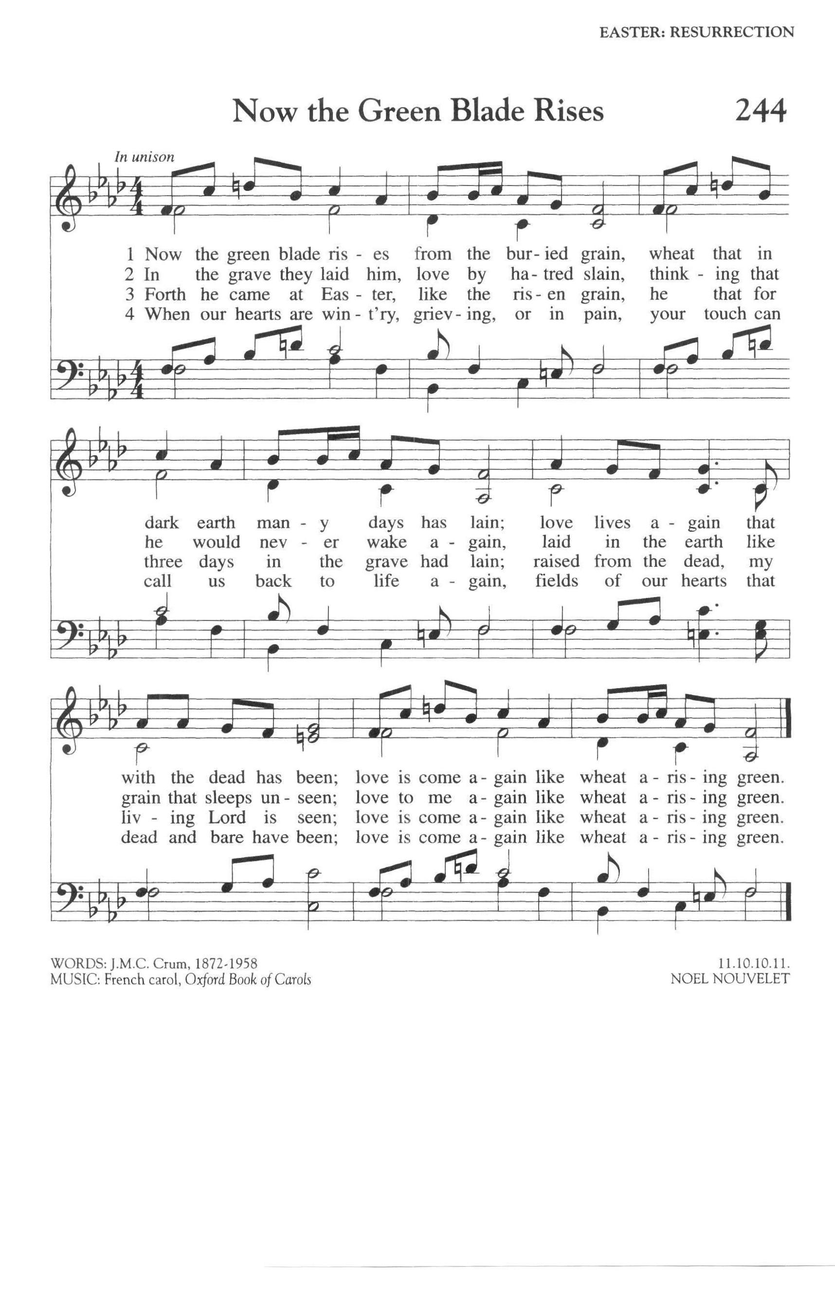 Hymn Sheet for Now the Green Blade Rises