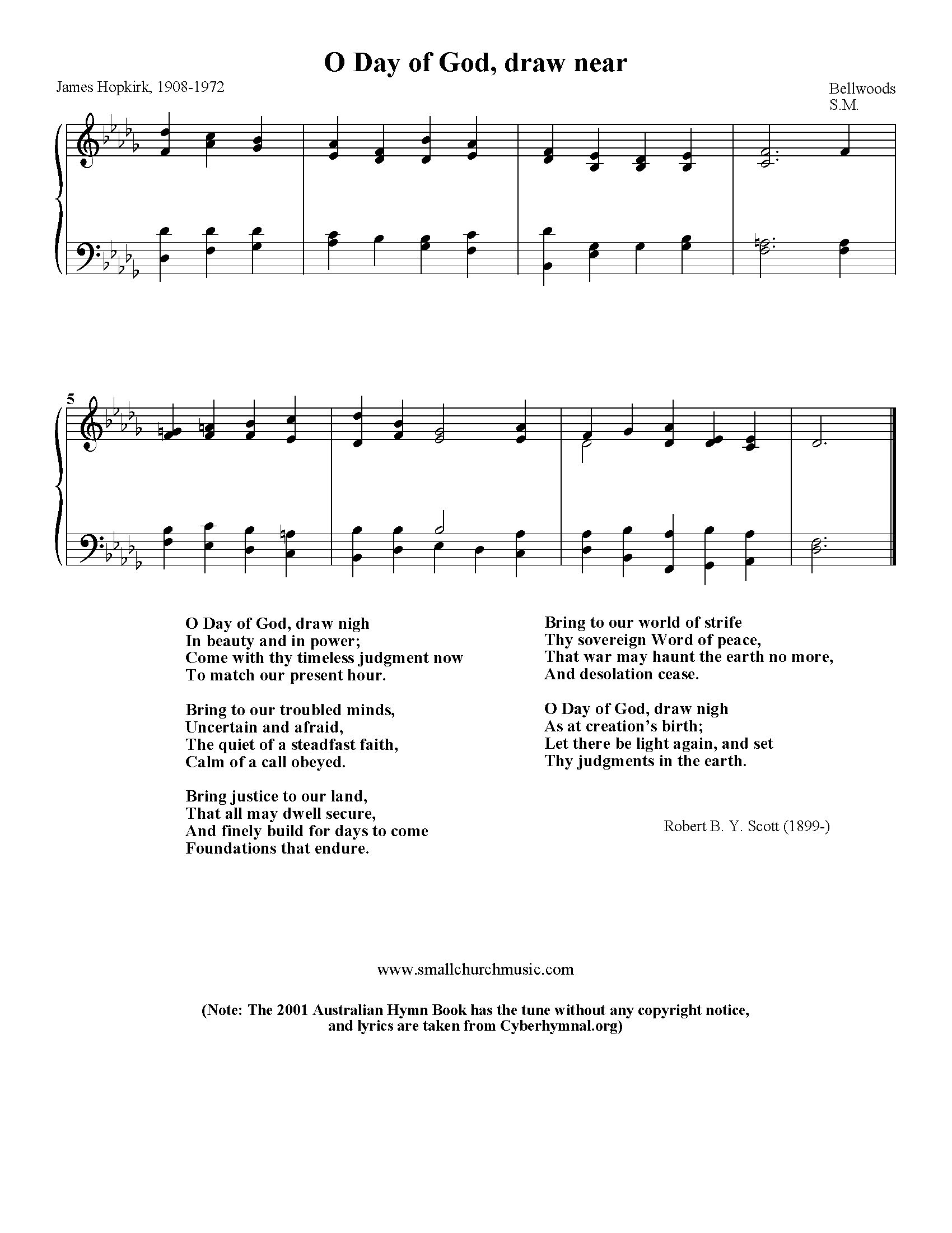 Hymn Sheet for O Day of God, Draw Nigh