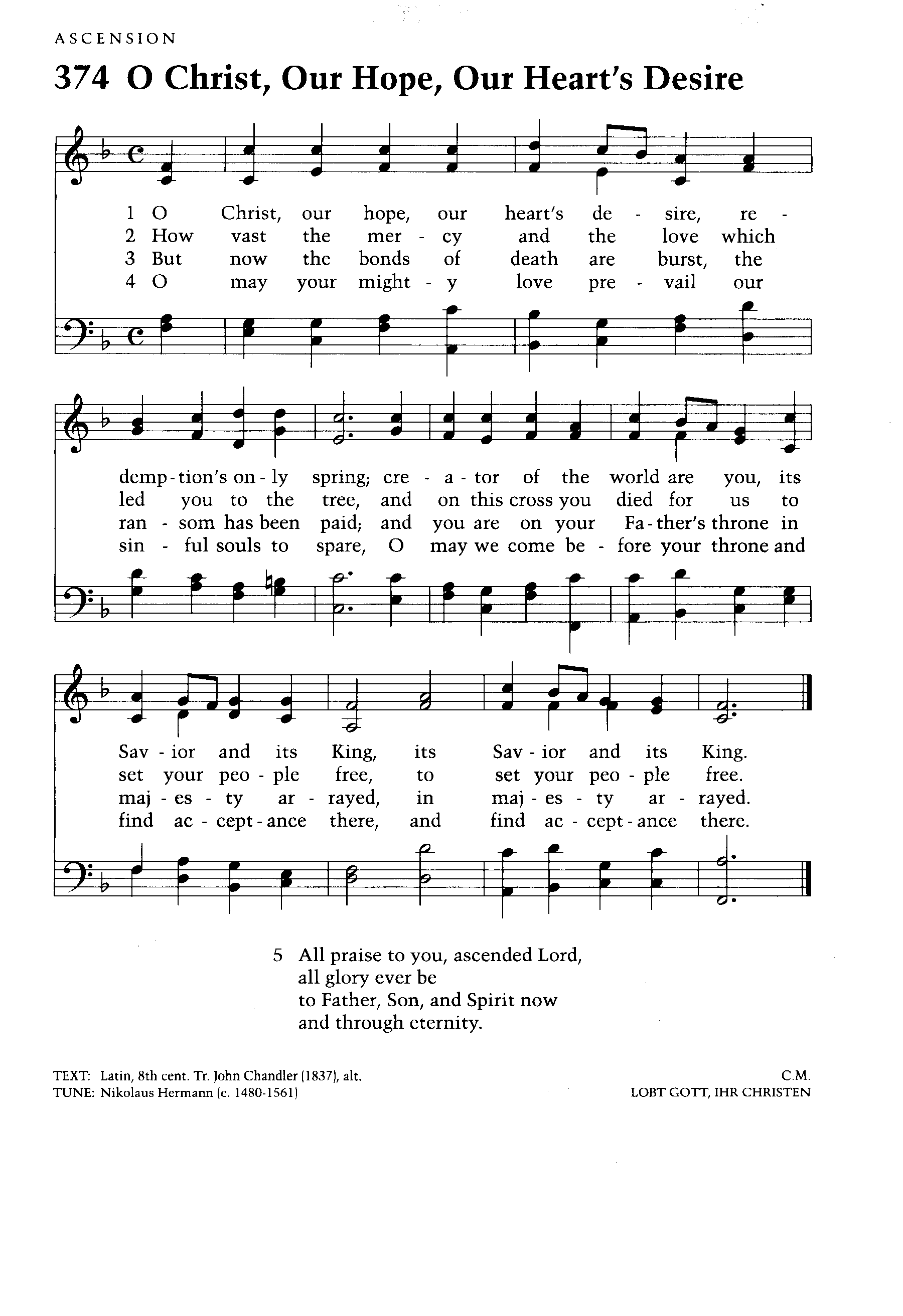 Hymn Sheet for O Christ, Our Hope, Our Heart's Desire