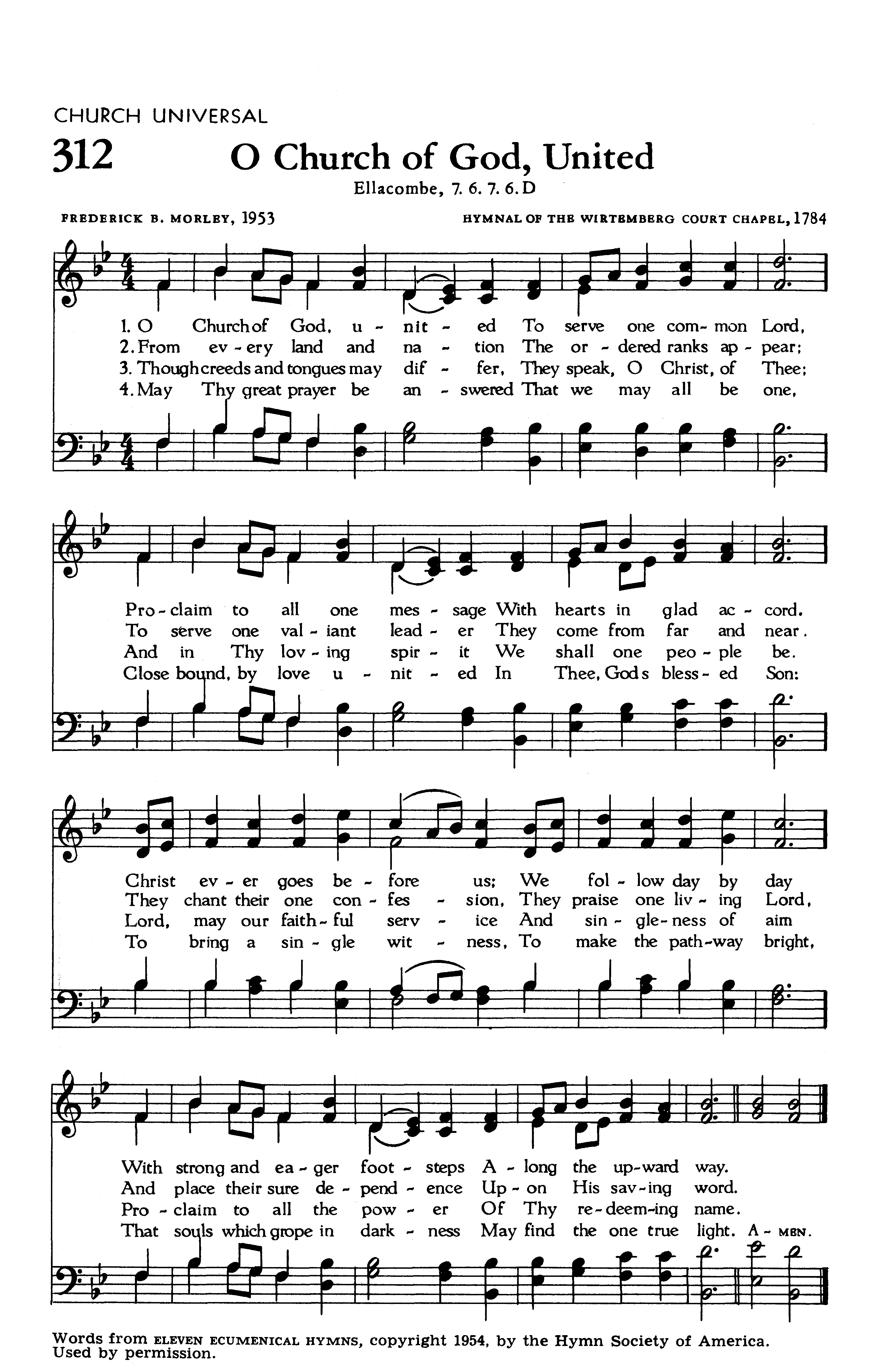 Hymn Sheet for O Church of God, United
