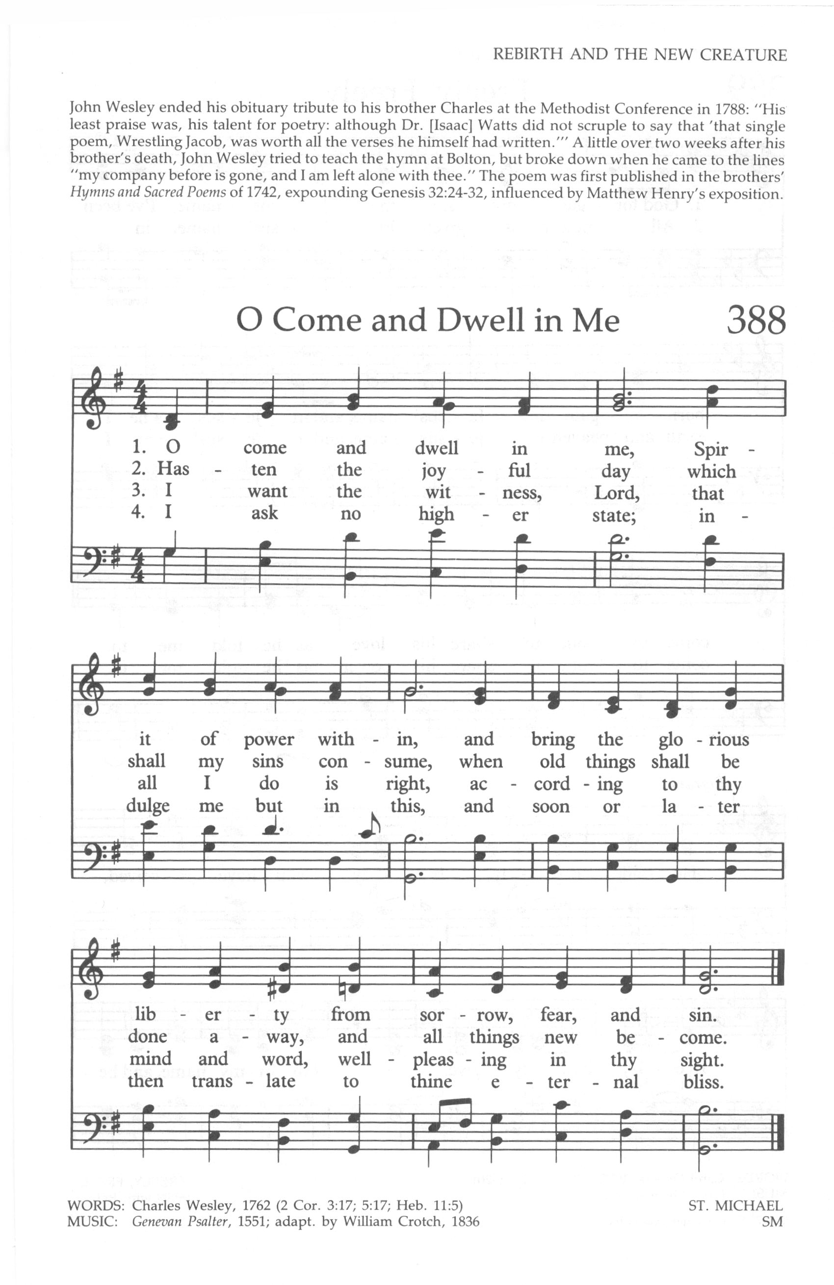 Hymn Sheet for O Come and Dwell in Me