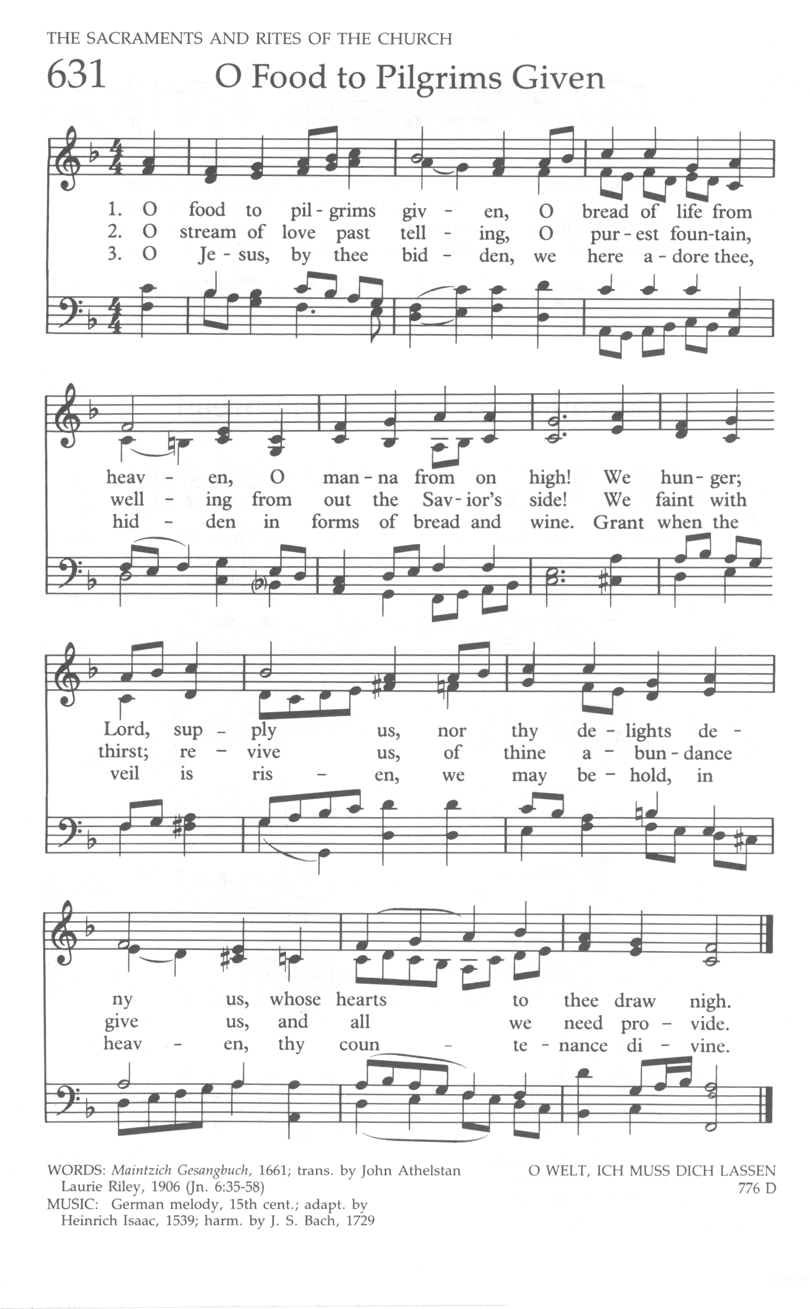 Hymn Sheet for O Food to Pilgrims Given