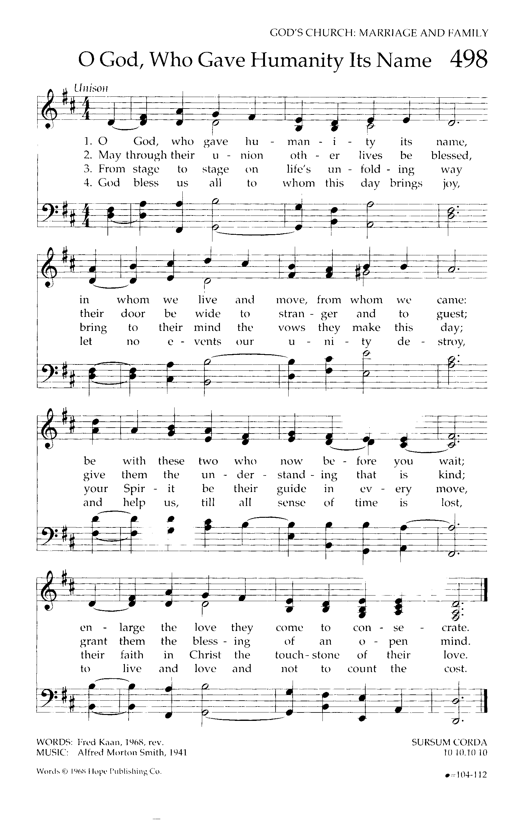 Hymn Sheet for O God, From Whom Mankind