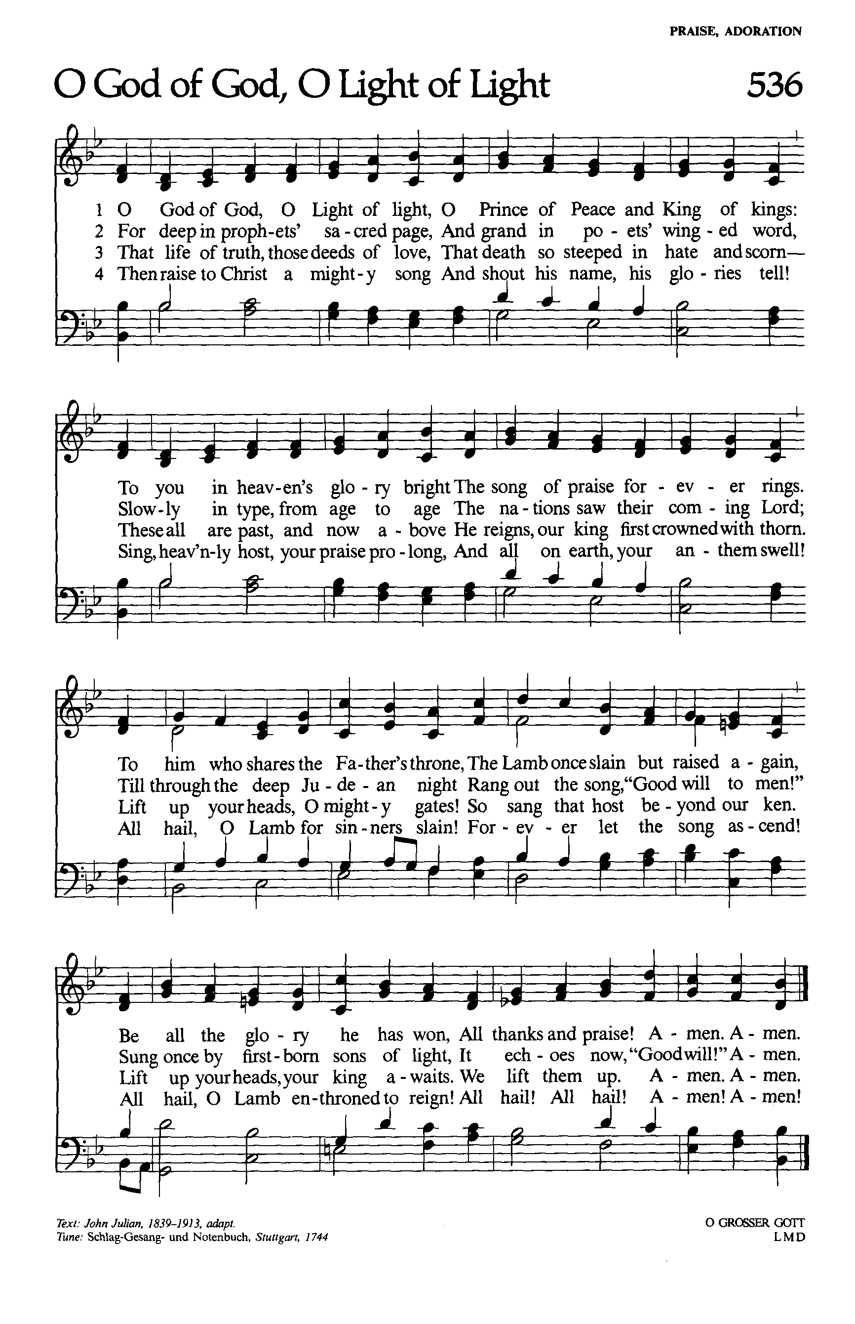 Hymn Sheet for O God of God! O Light of Light!