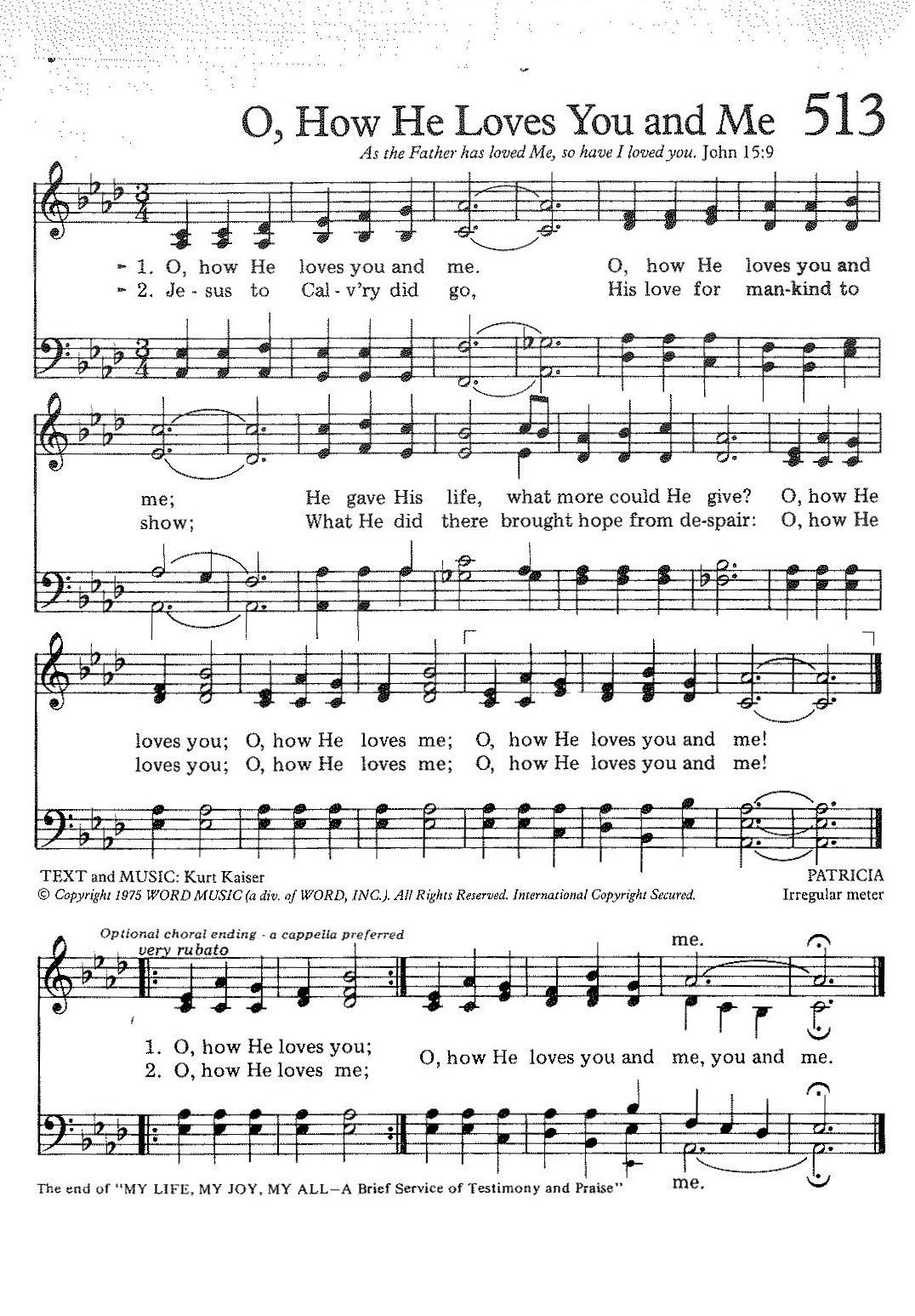 Hymn Sheet for O How He Loves You and Me