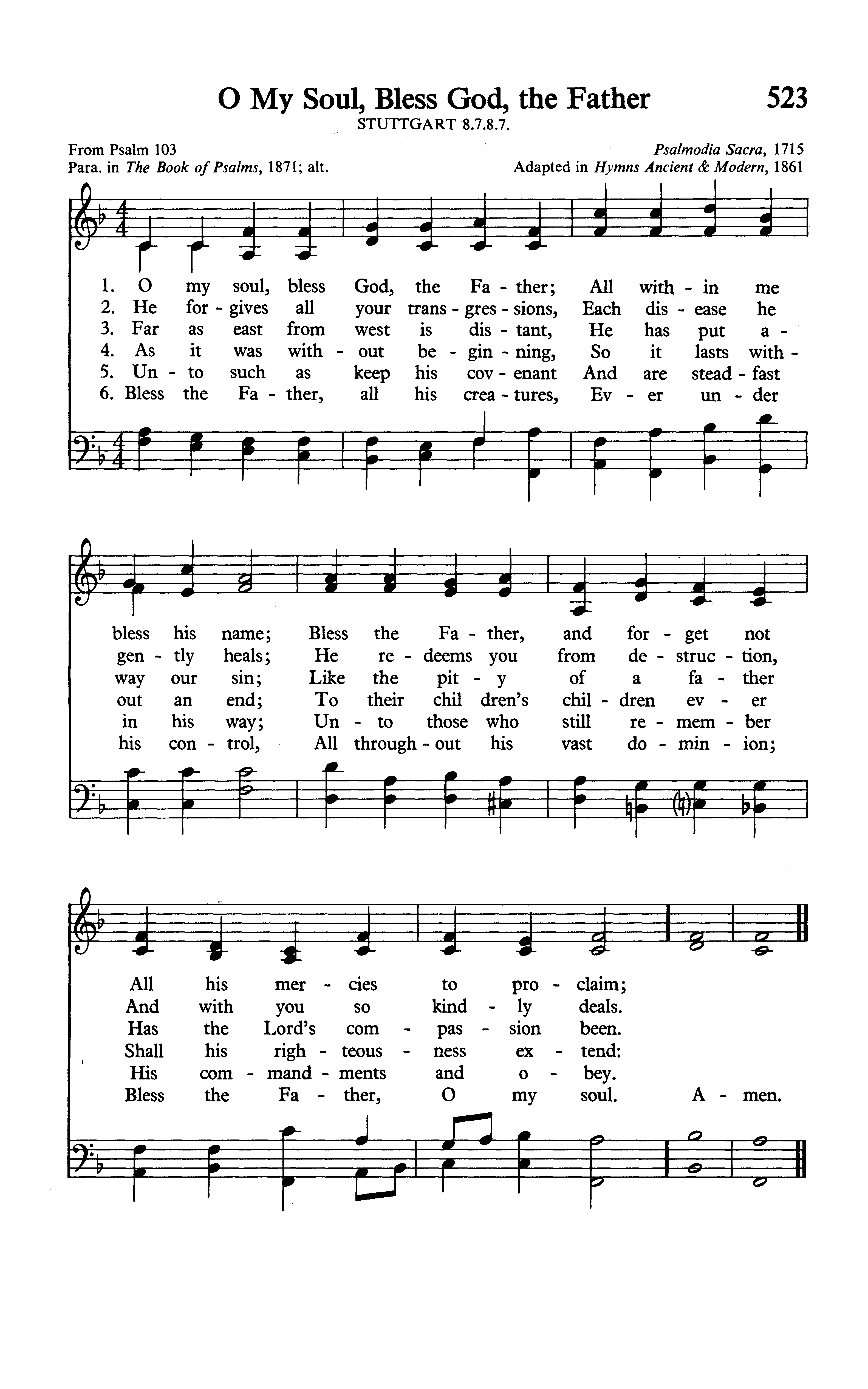 Hymn Sheet for O My Soul, Bless God, the Father