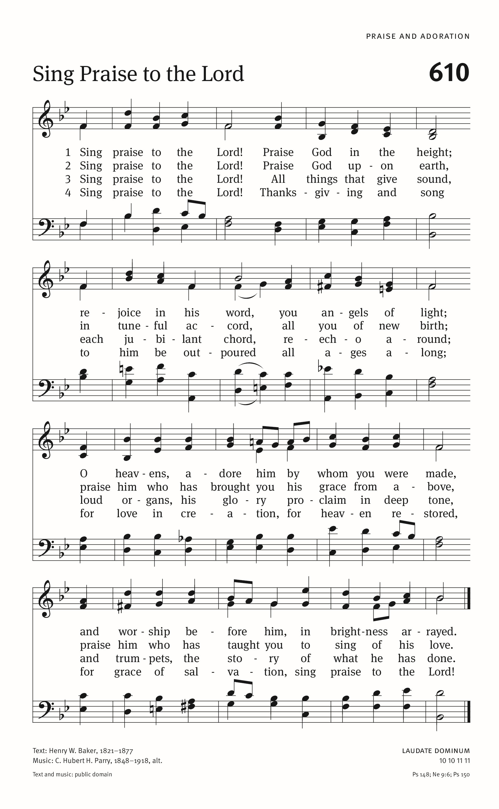 Hymn Sheet for O Praise Ye the Lord