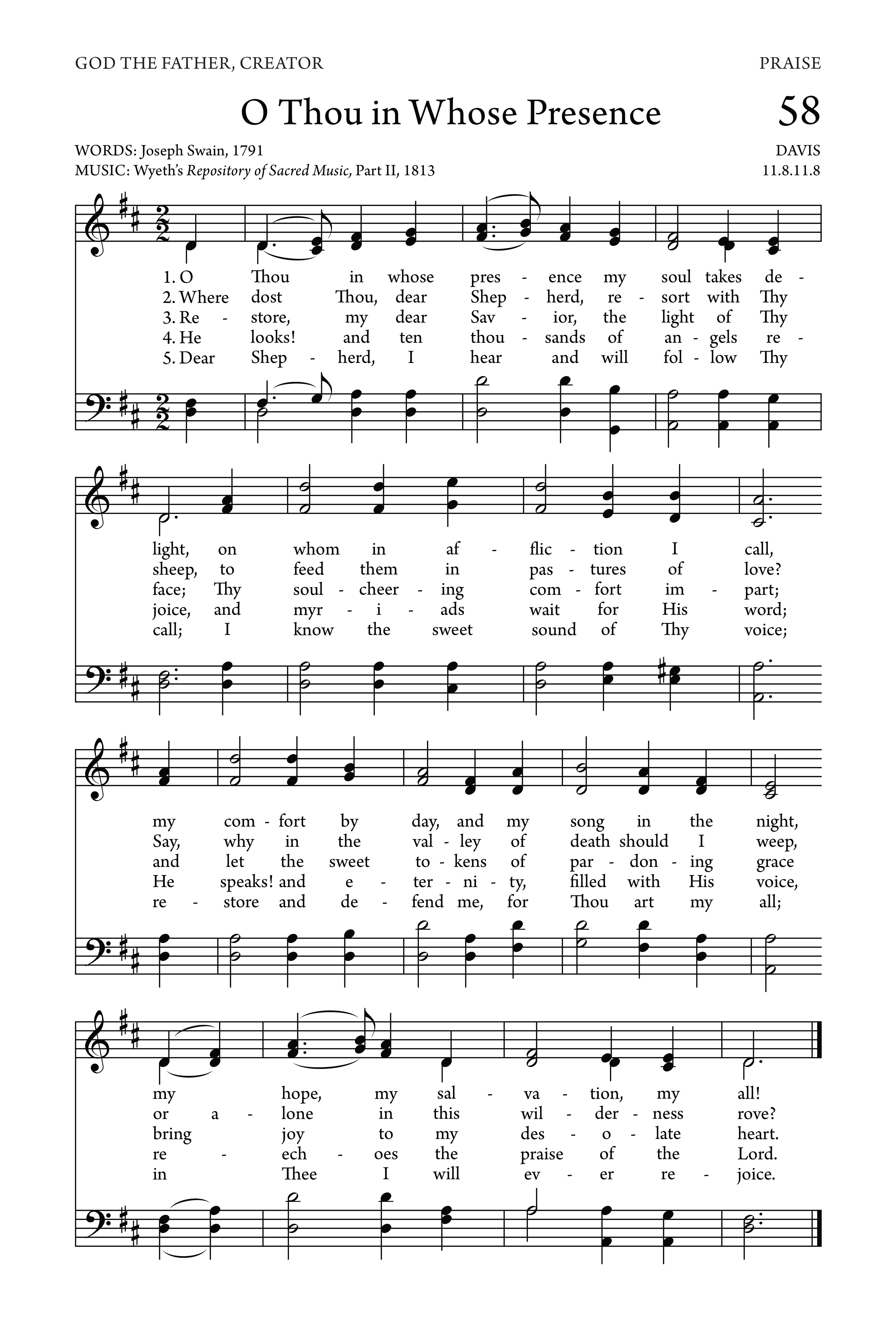 Hymn Sheet for O Thou, in Whose Presence