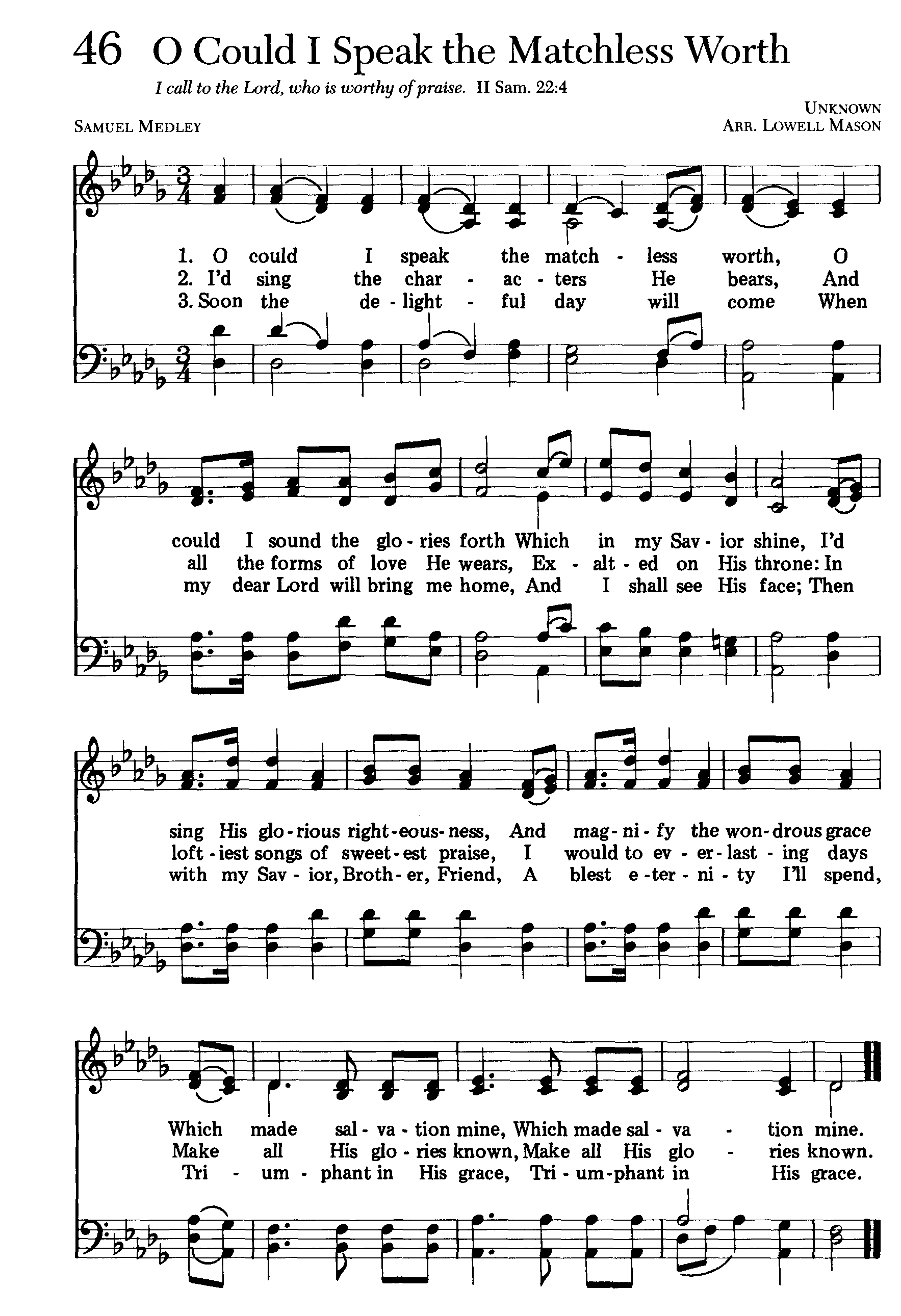 Hymn Sheet for O could I speak the matchless worth