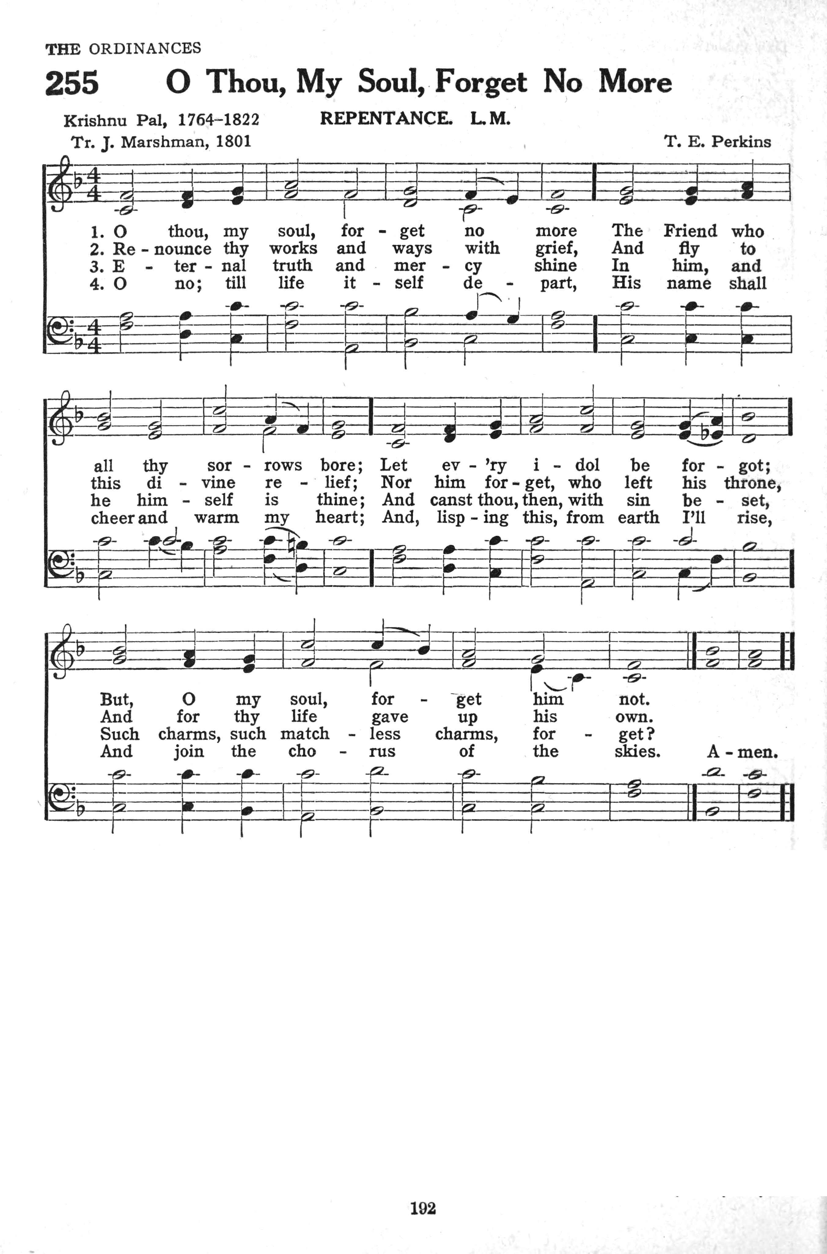 Hymn Sheet for O Thou, My Soul, Forget No More
