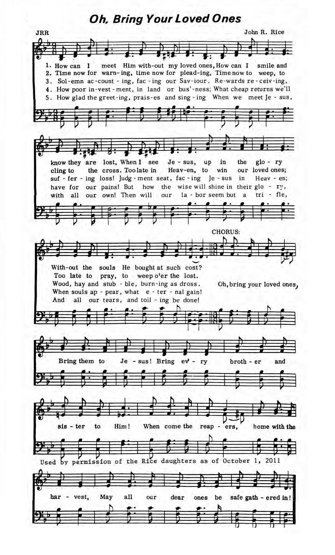 Hymn Sheet for Oh, Bring Your Loved Ones