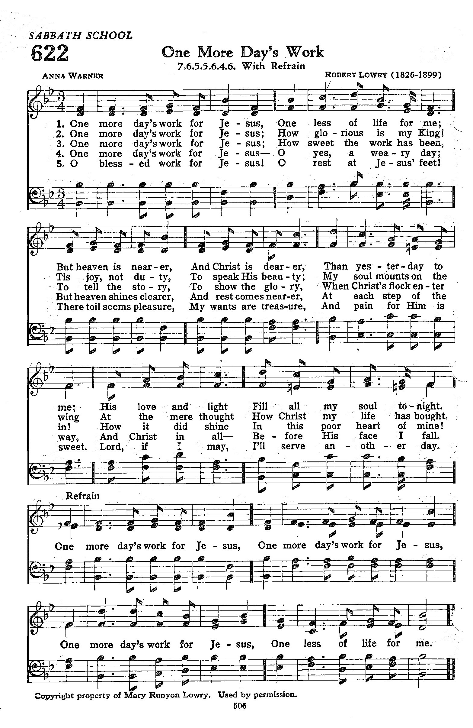 Hymn Sheet for One More Day's Work For Jesus
