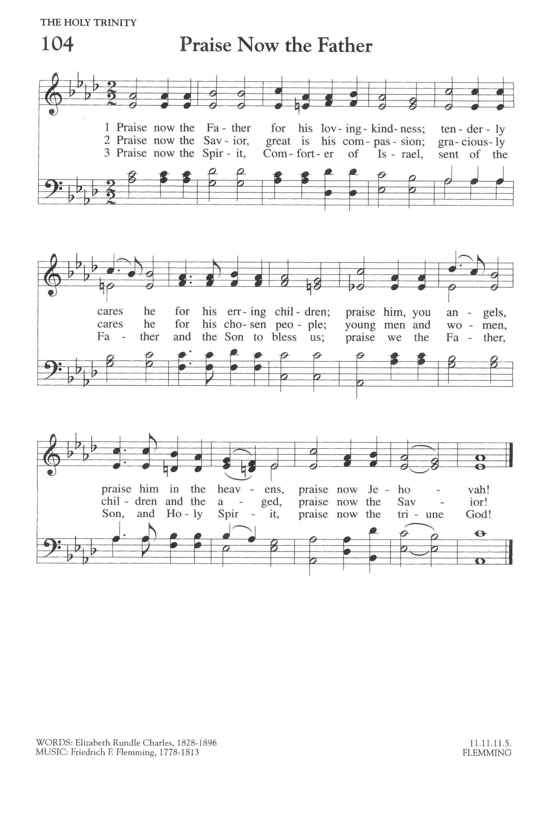 Hymn Sheet for Praise Ye the Father