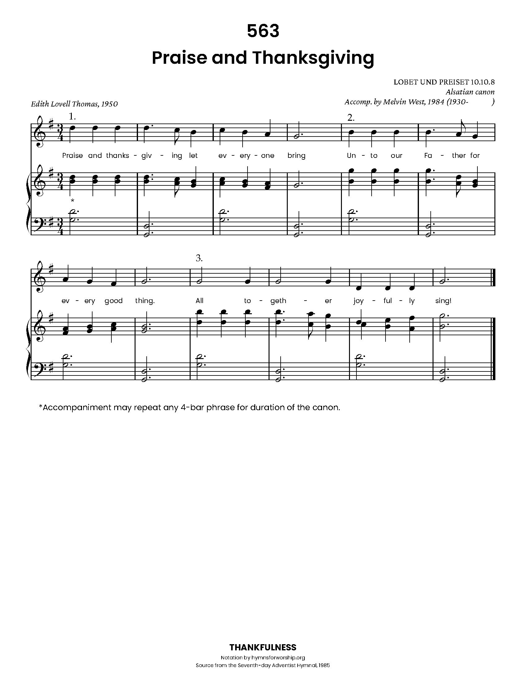 Hymn Sheet for Praise and Thanksgiving