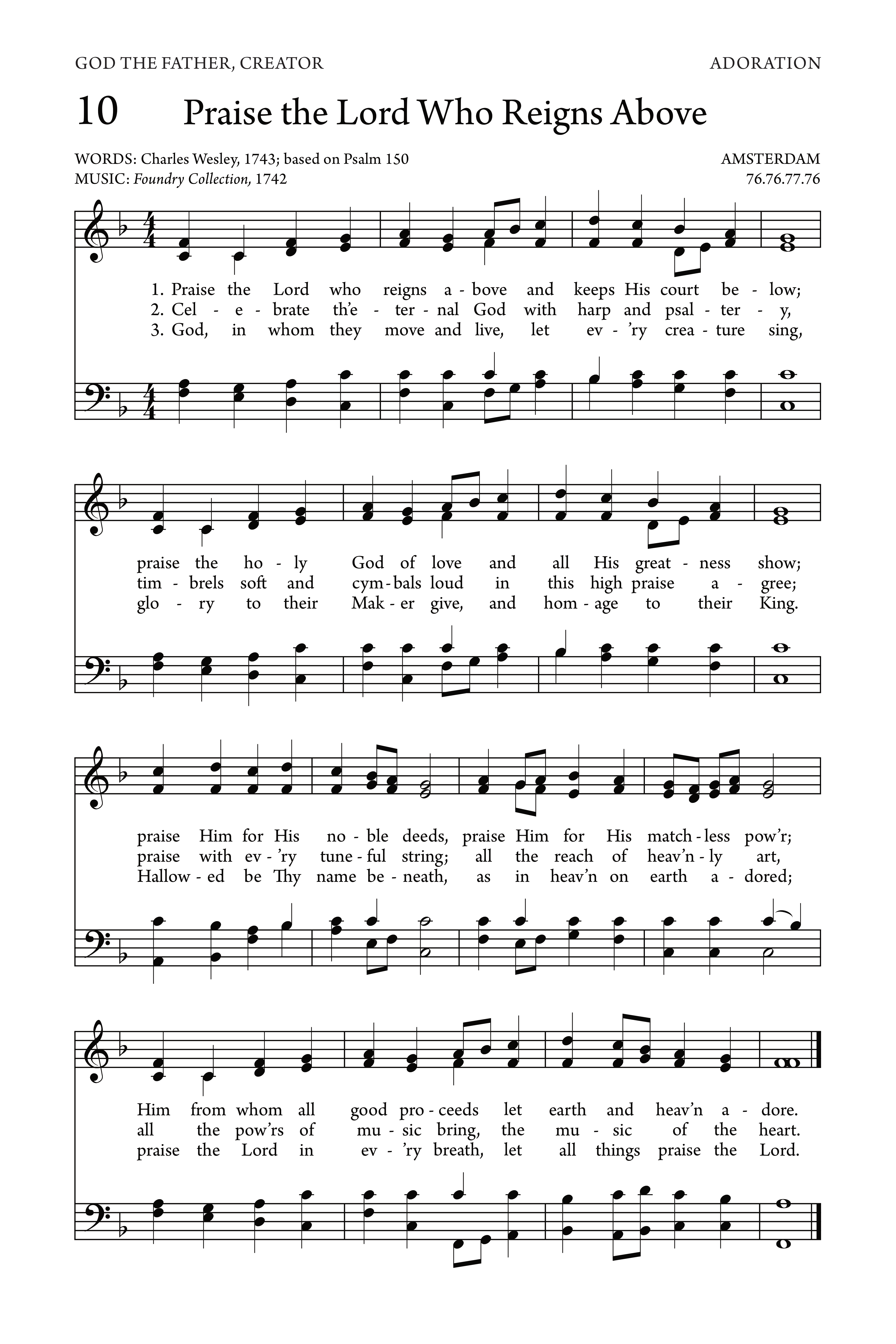 Hymn Sheet for Praise the Lord Who Reigns Above