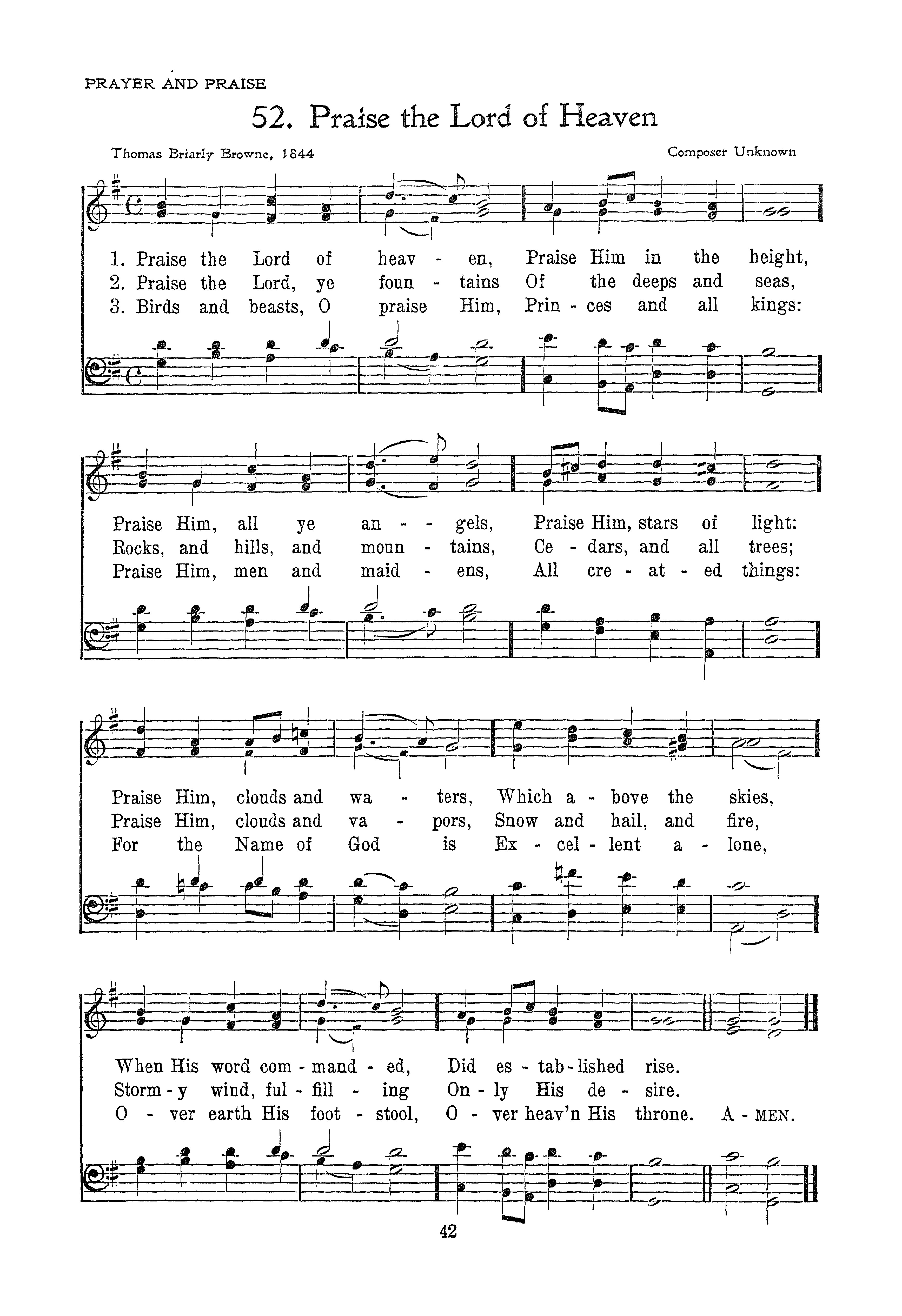 Hymn Sheet for Praise the Lord of Heaven