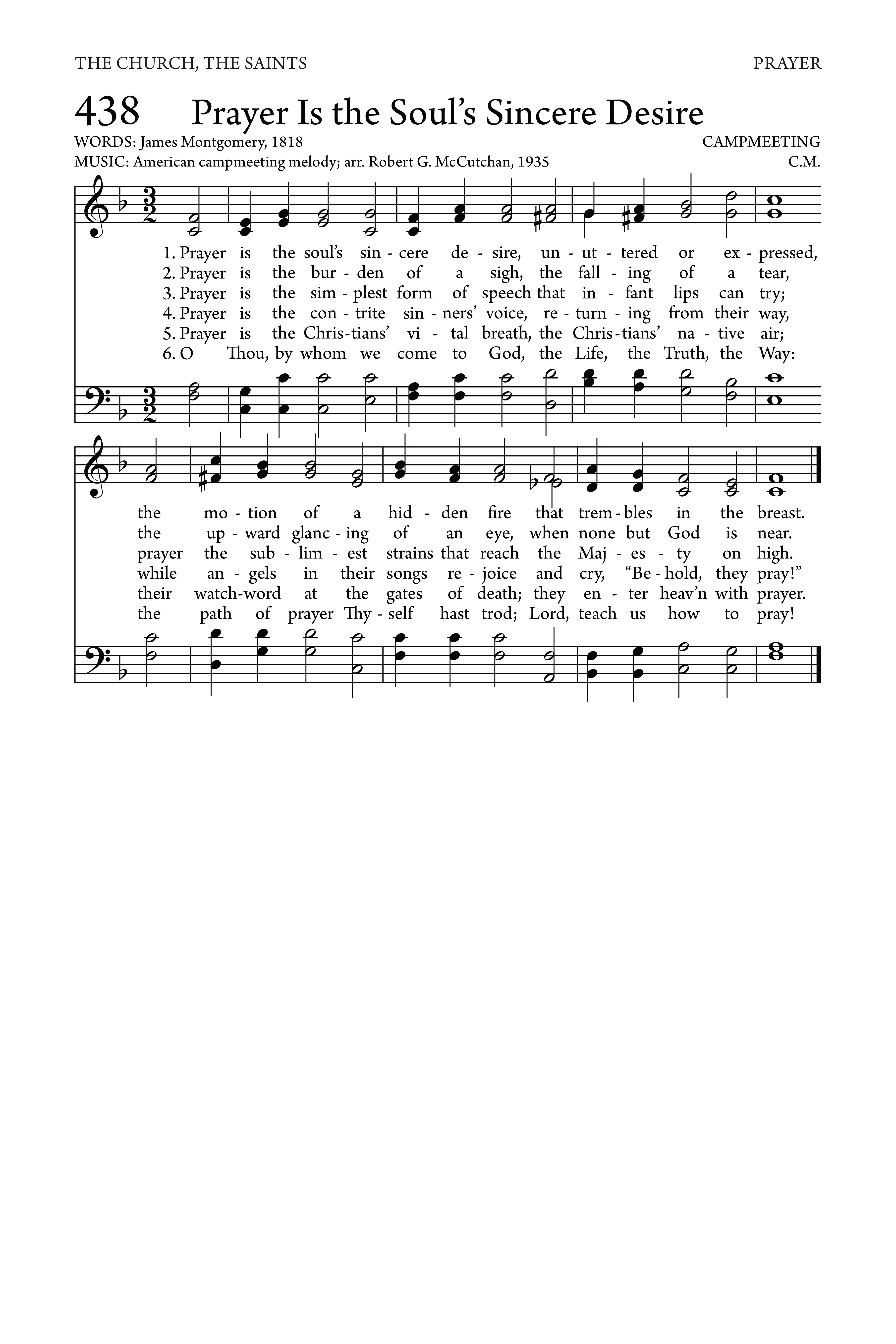 Hymn Sheet for Prayer Is the Soul’s Sincere Desire