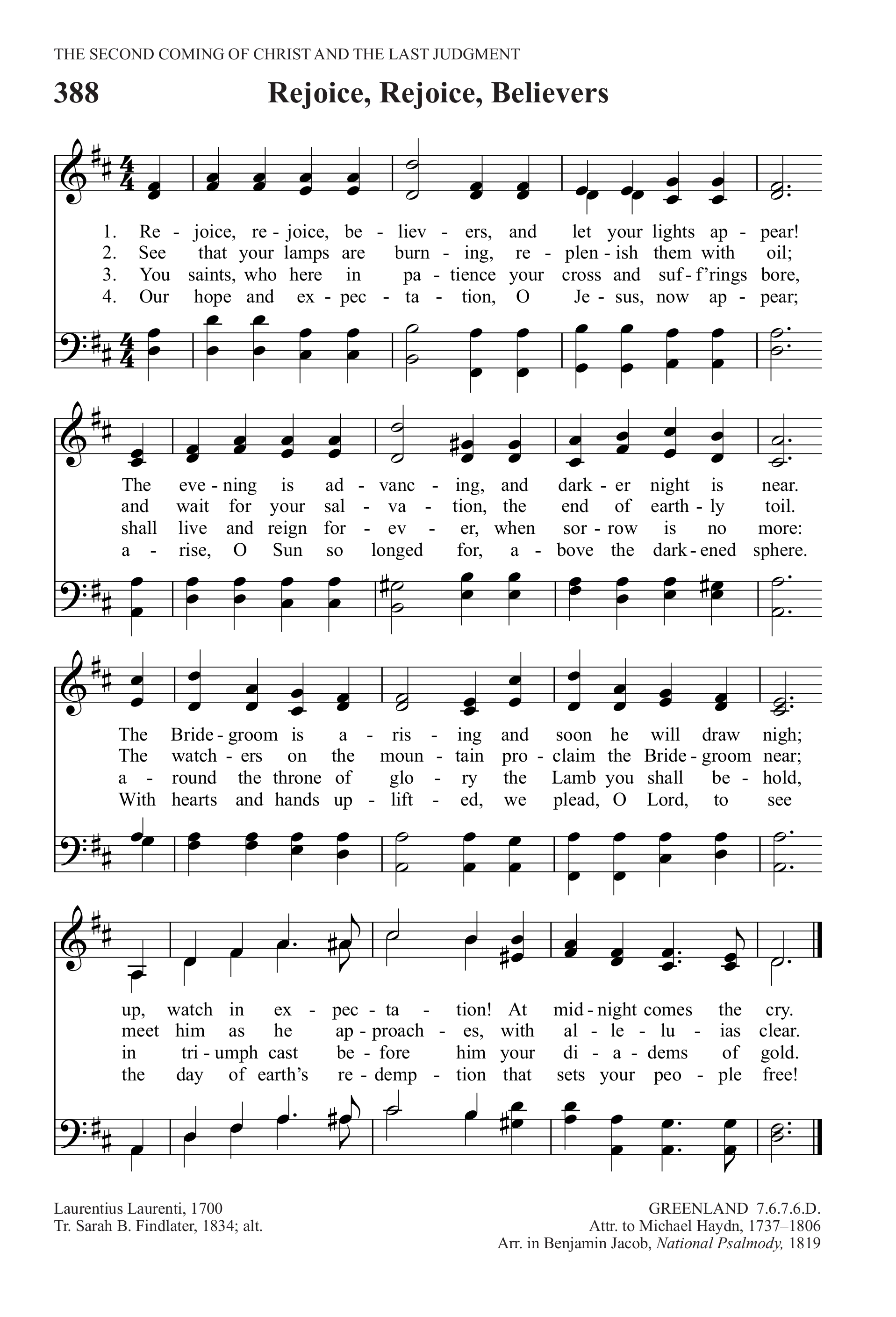 Hymn Sheet for Rejoice, Rejoice, Believers