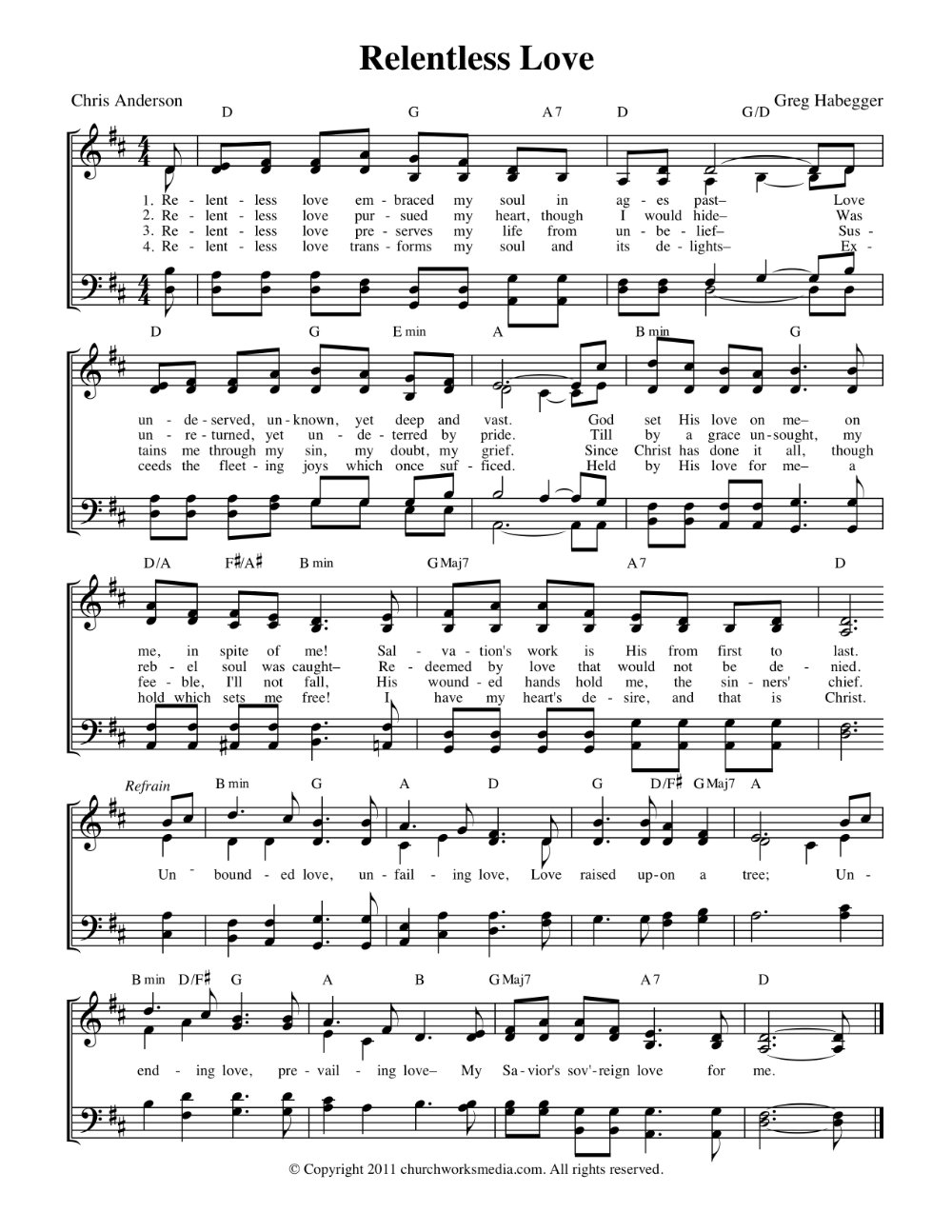 Hymn Sheet for Relentless Love