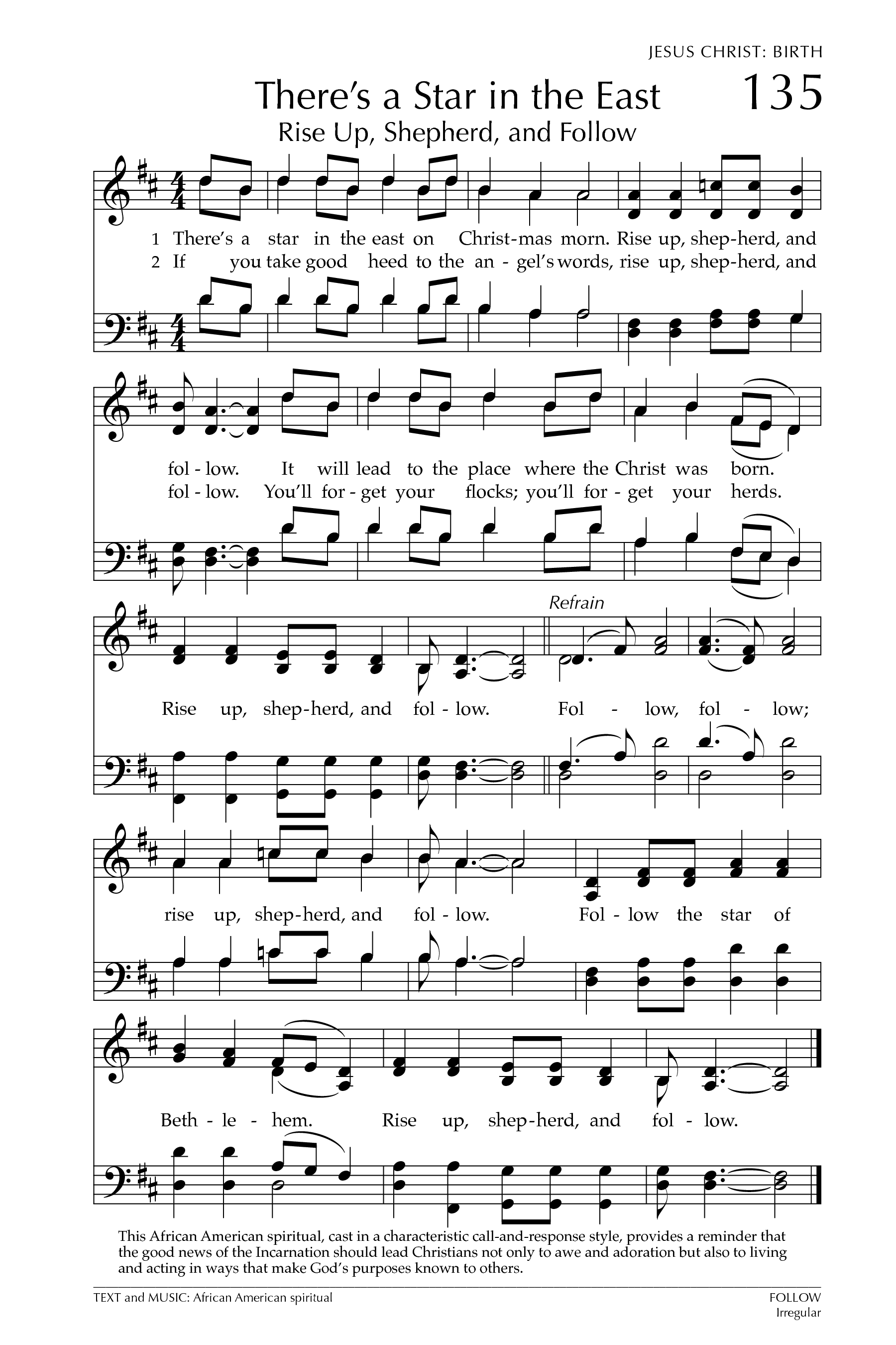 Hymn Sheet for Rise Up, Shepherd, and Follow