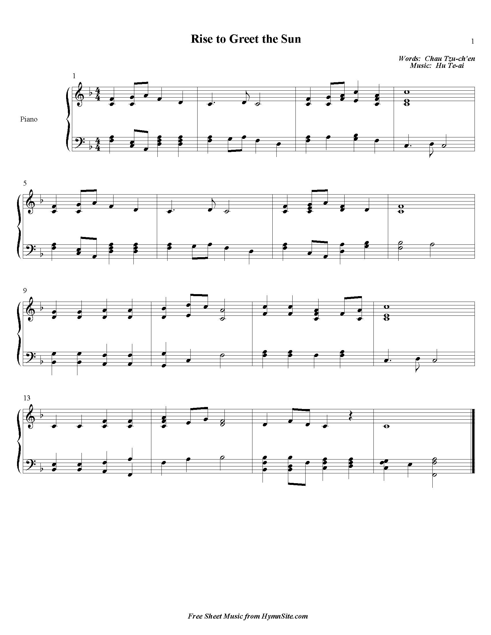 Hymn Sheet for Rise to Greet the Sun