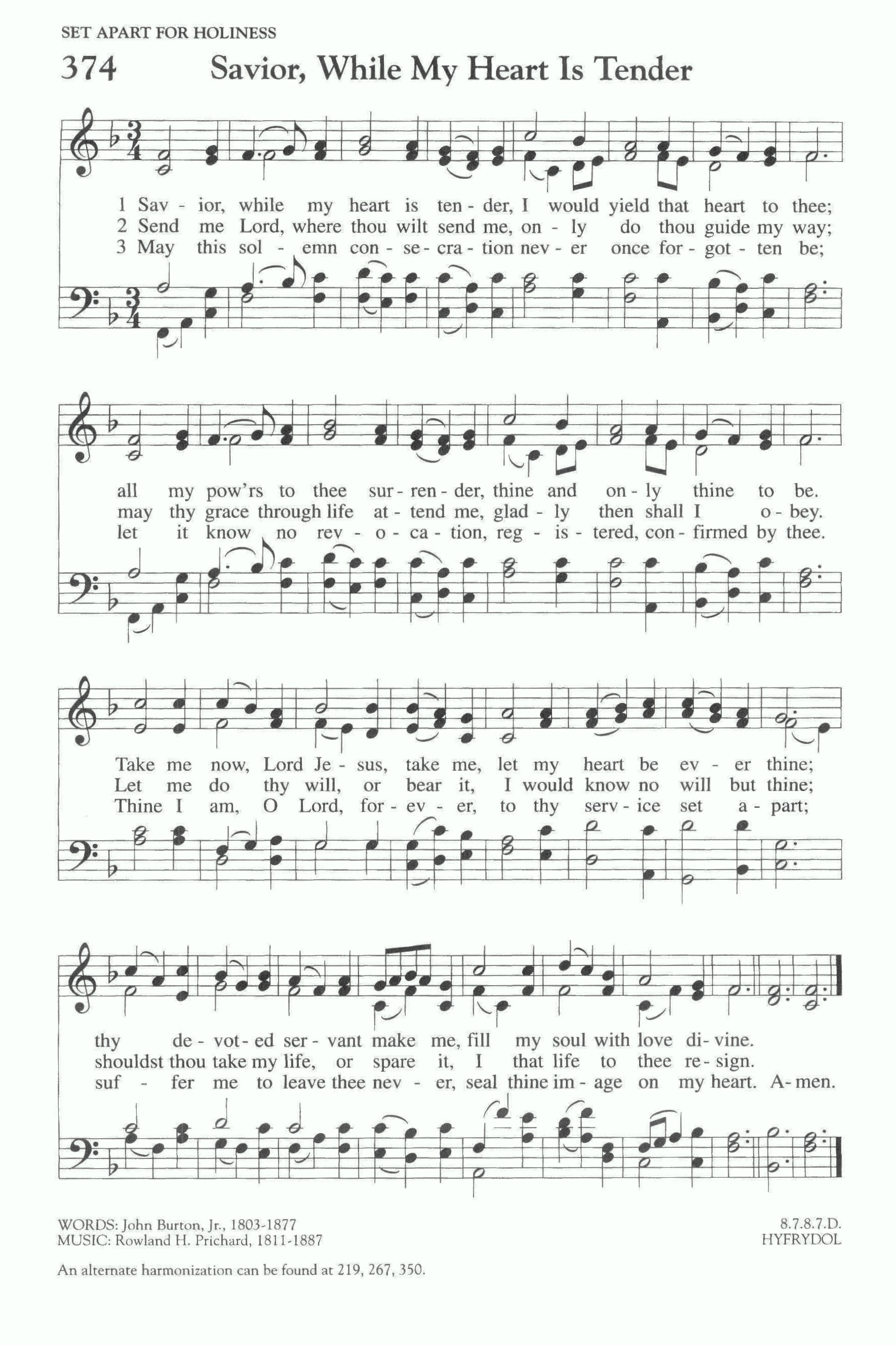 Hymn Sheet for Savior, While My Heart Is Tender