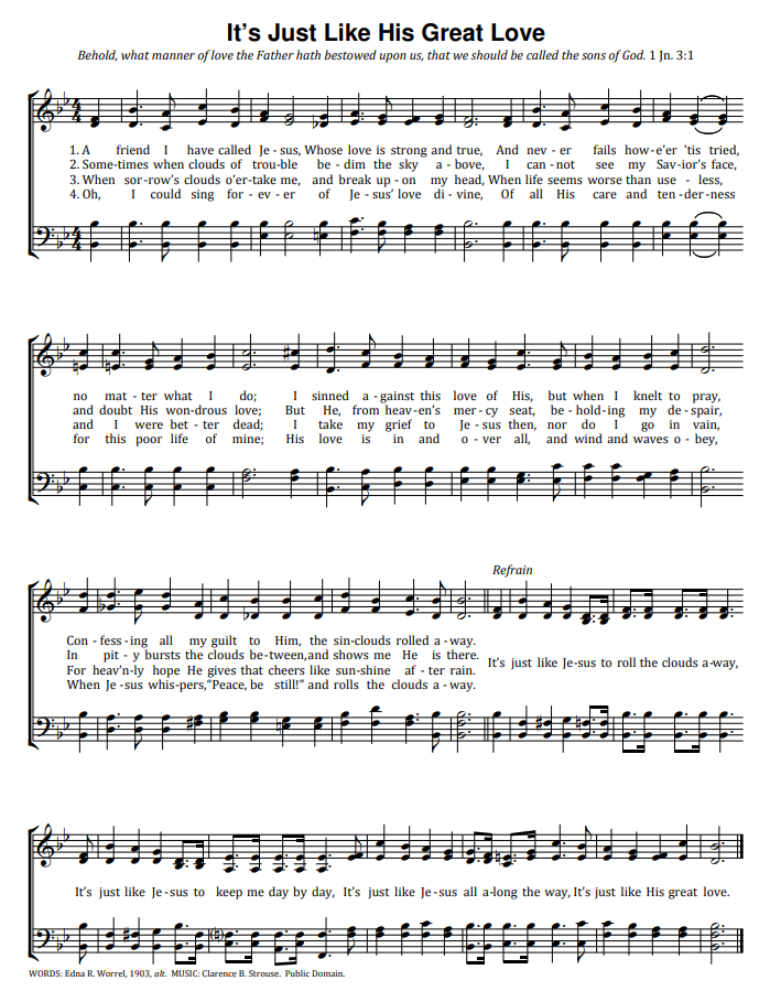 Hymn Sheet for It's Just Like His Great Love