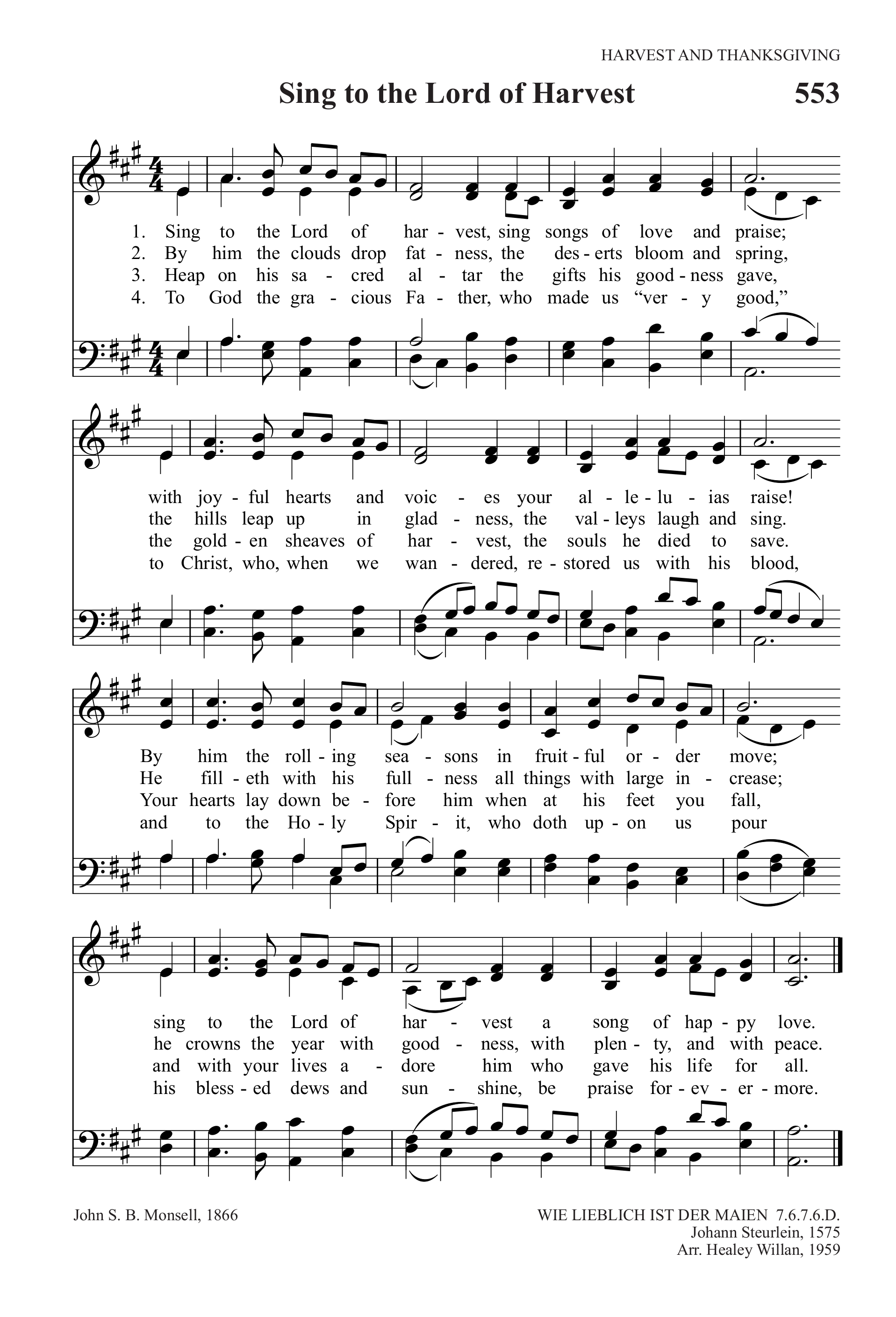 Hymn Sheet for Sing to the Lord of Harvest