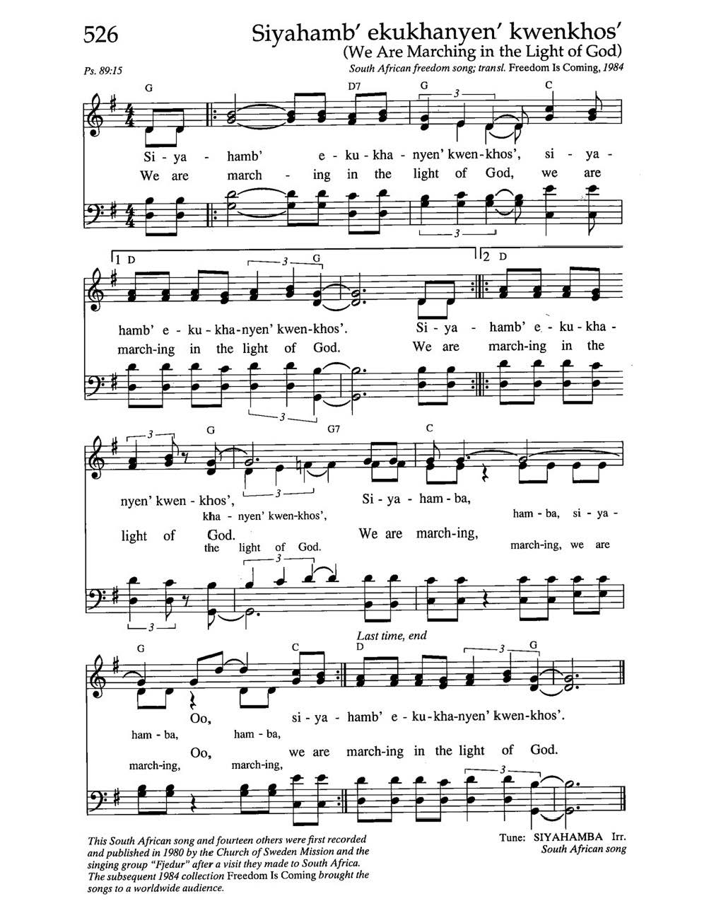 Hymn Sheet for We Are Marching in the Light of God