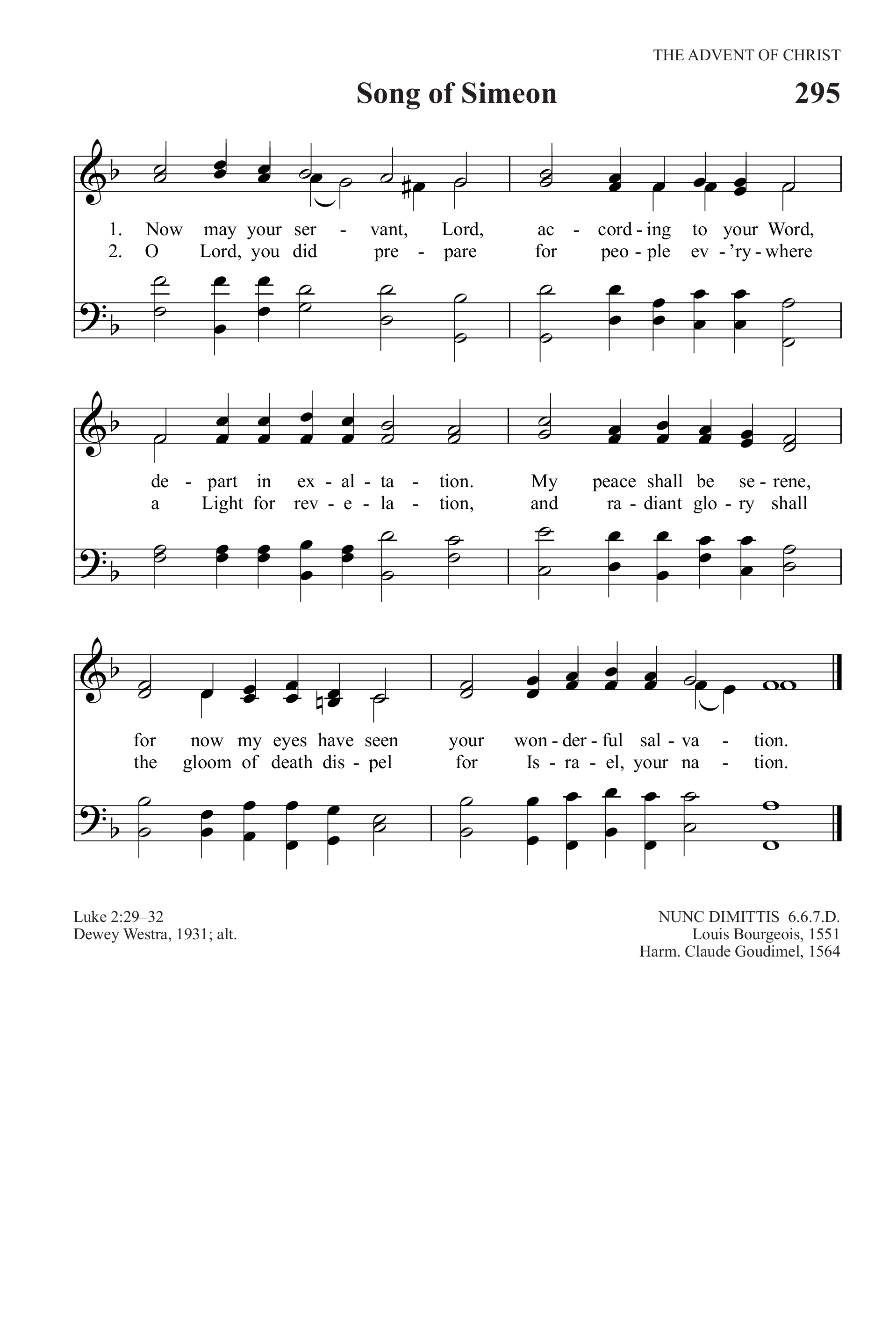 Hymn Sheet for Song of Simeon