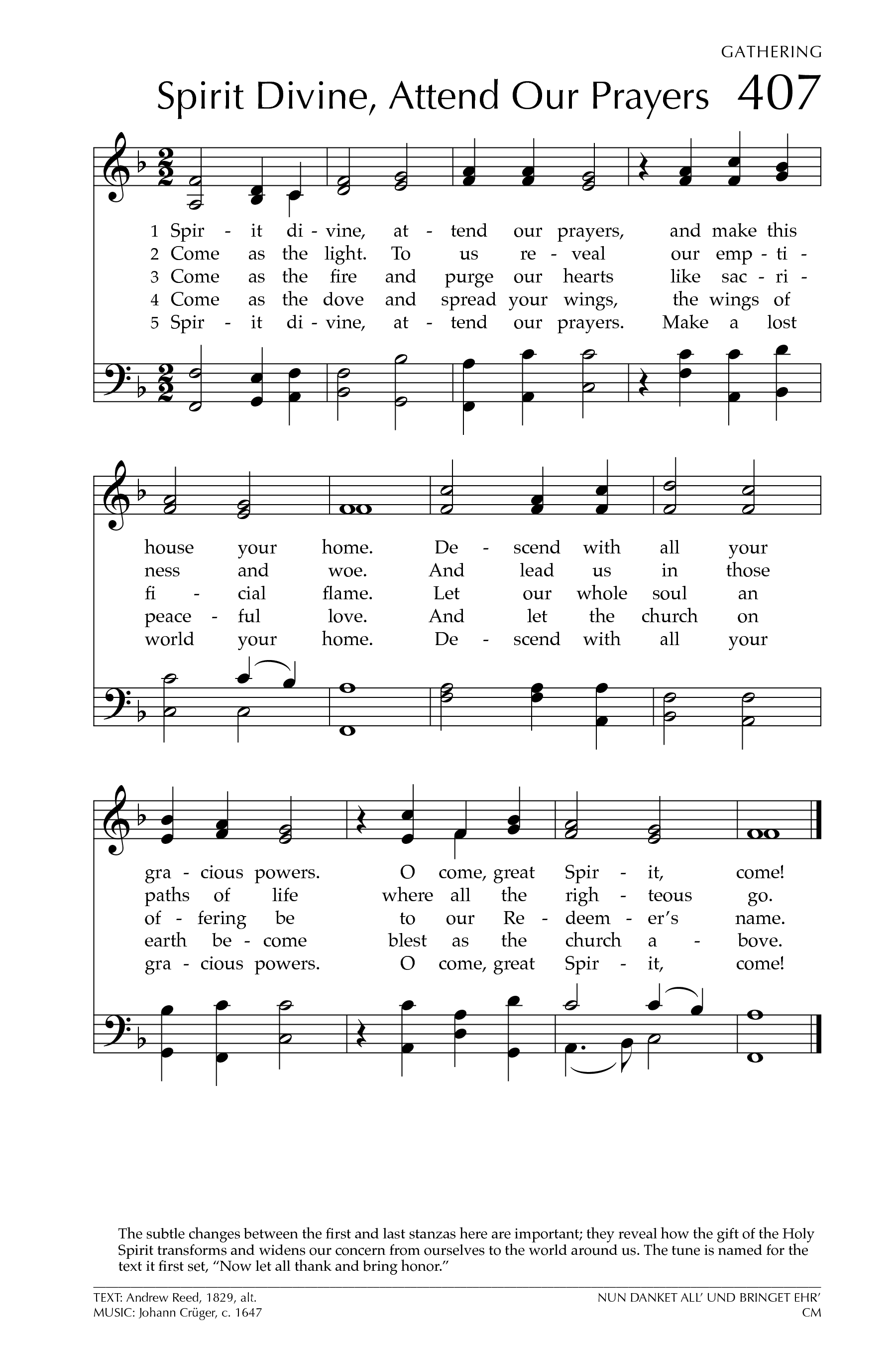 Hymn Sheet for Spirit Divine, Attend Our Prayers