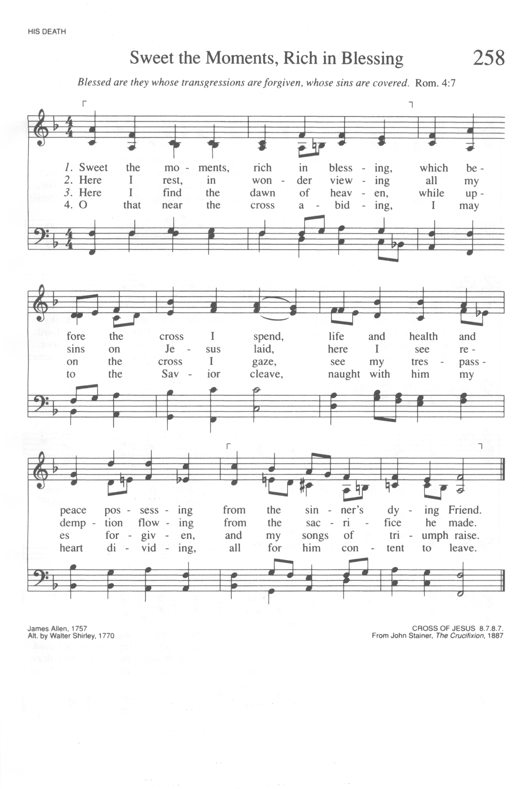 Hymn Sheet for Sweet the Moments, Rich in Blessing