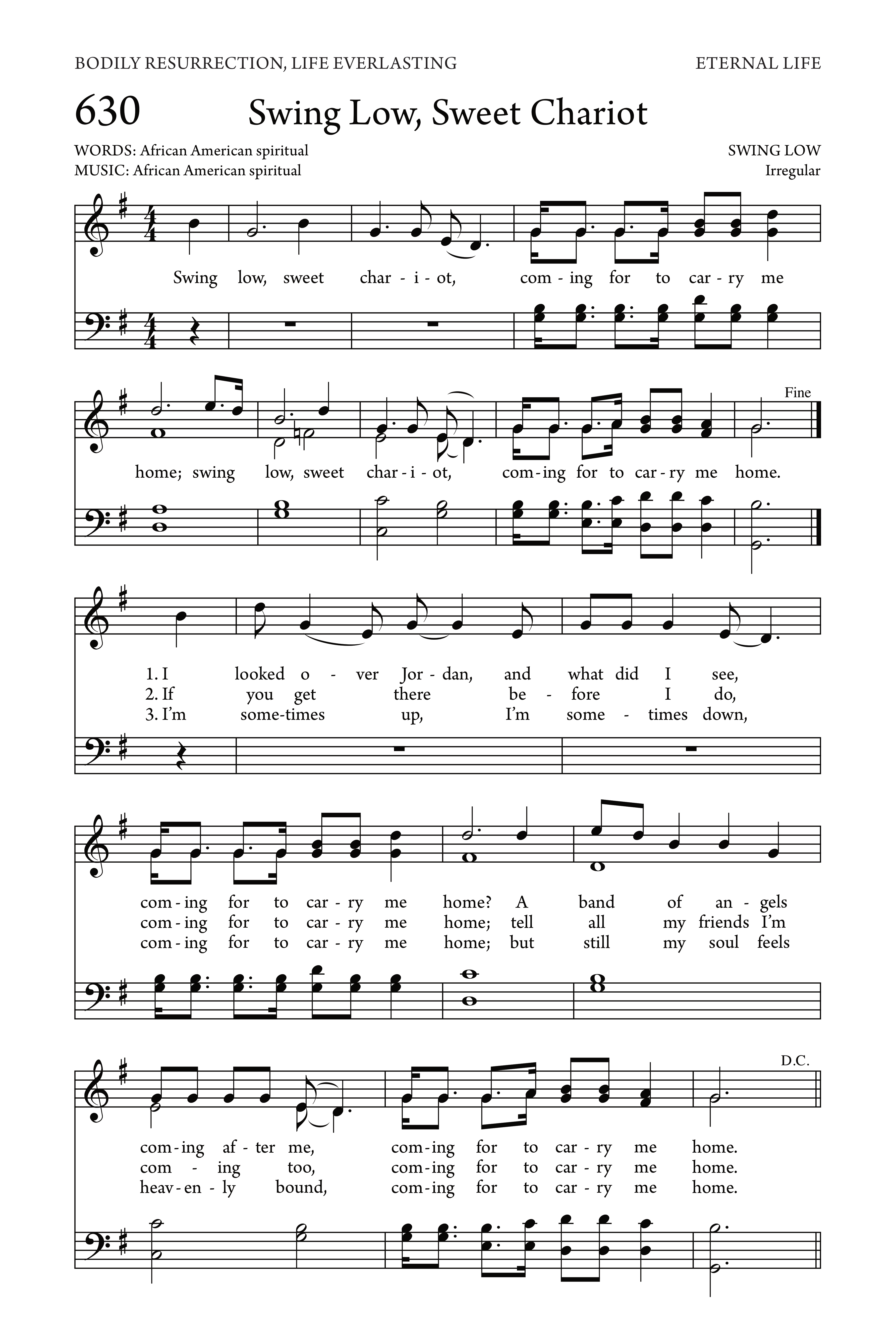 Hymn Sheet for Swing Low, Sweet Chariot