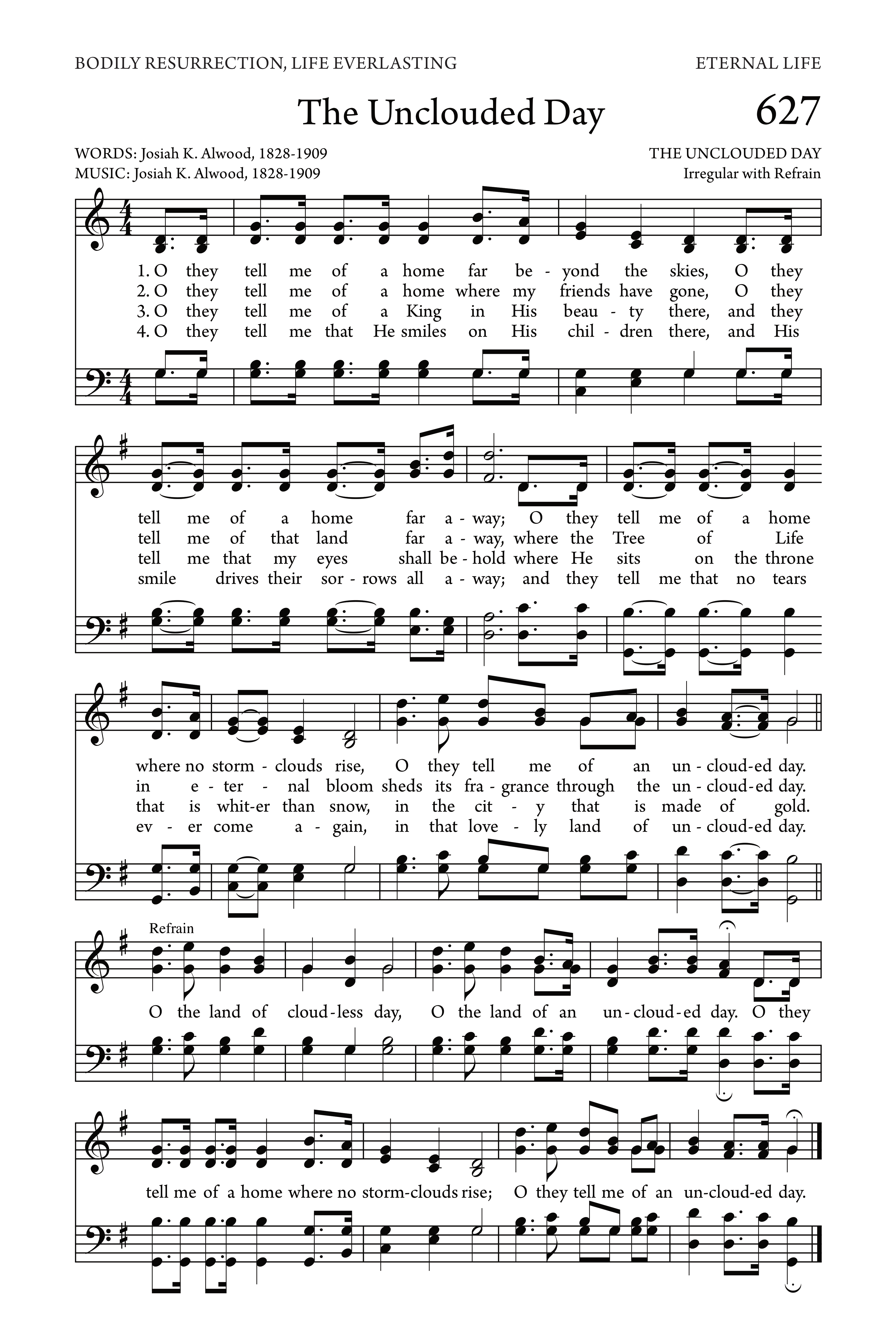 Hymn Sheet for The Unclouded Day