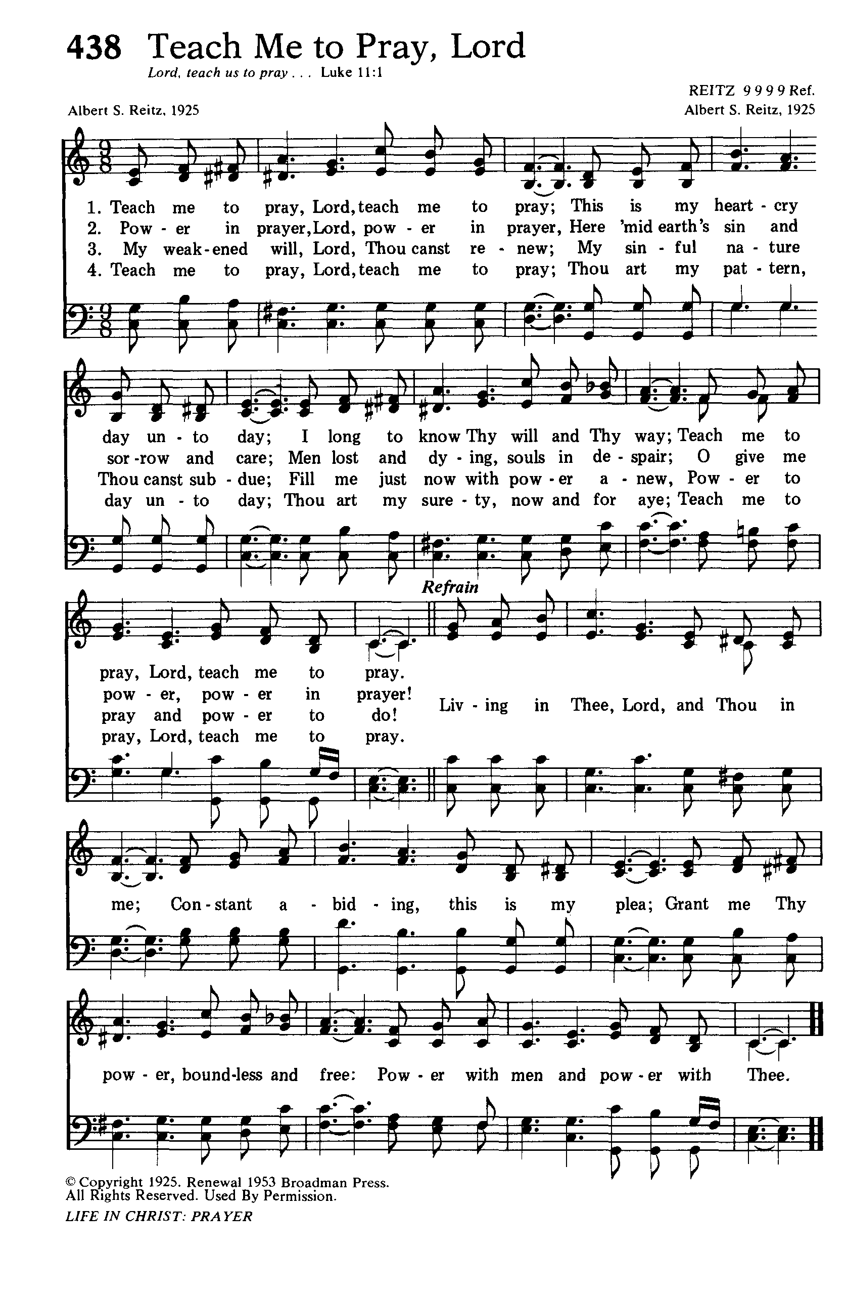 Hymn Sheet for Teach Me To Pray, Lord