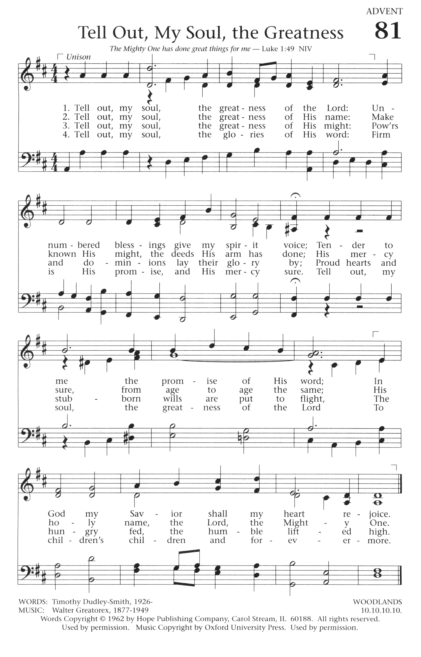 Hymn Sheet for Tell Out, My Soul