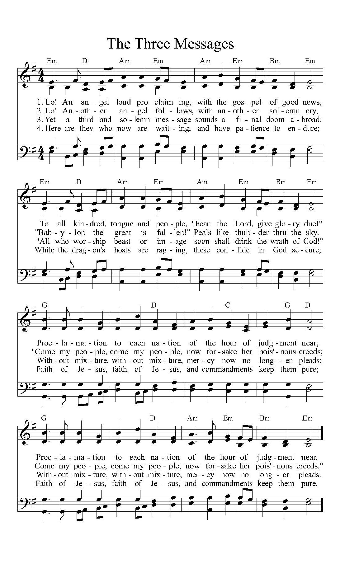 Hymn Sheet for The Three Messages