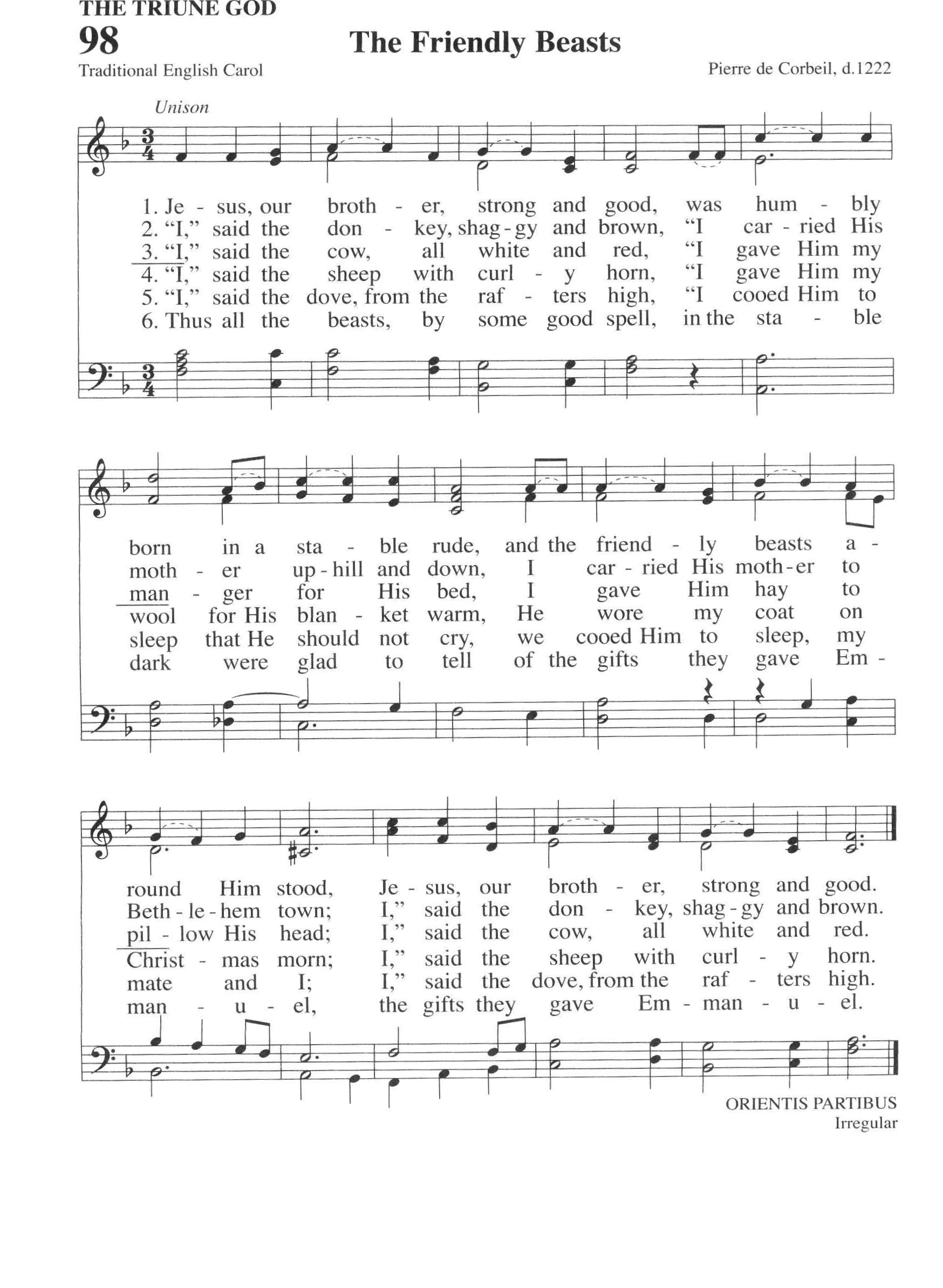 Hymn Sheet for The Friendly Beasts