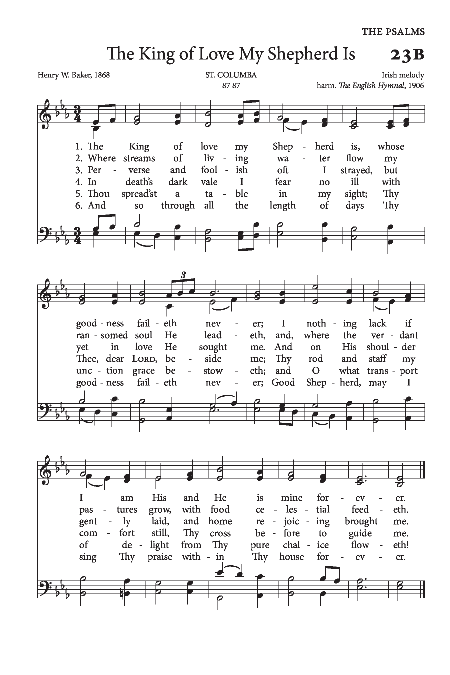 Hymn Sheet for The King Of Love My Shepherd Is