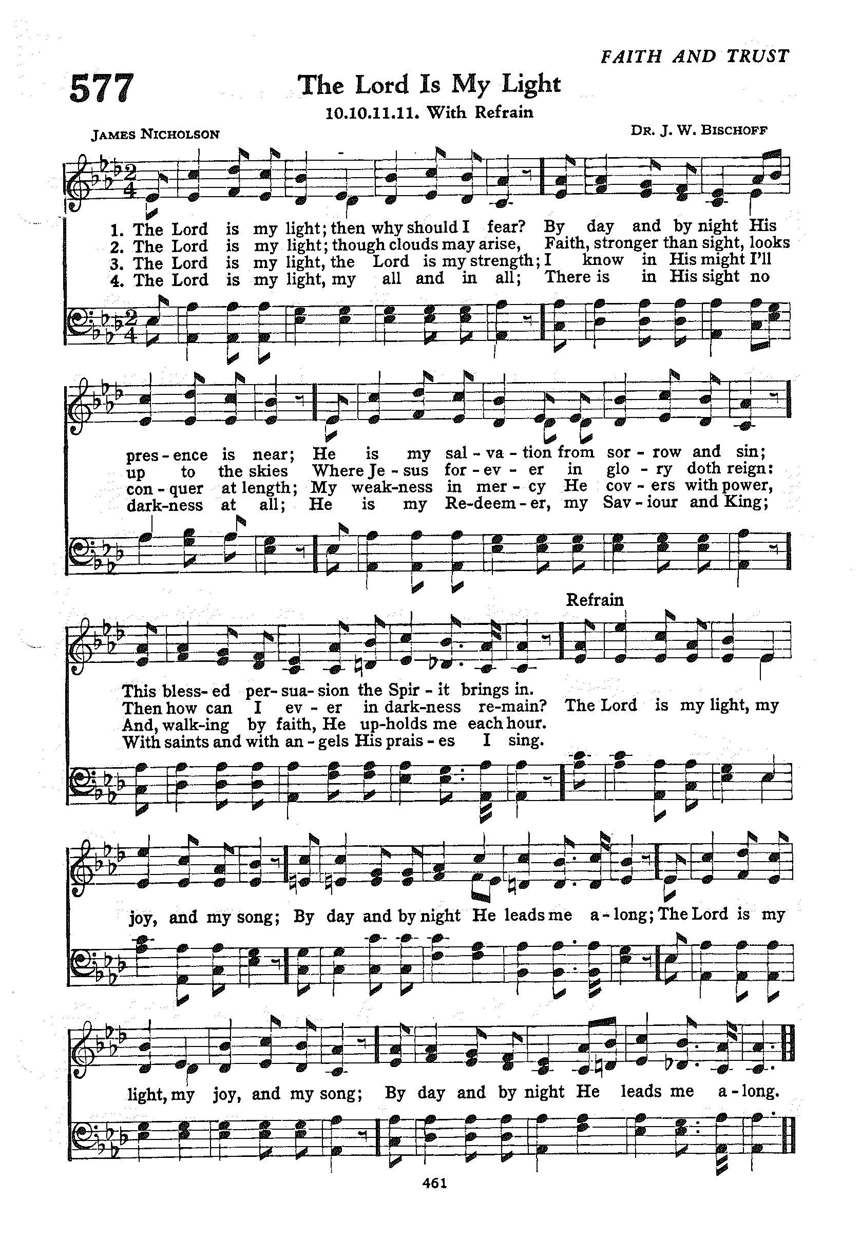 Hymn Sheet for The Lord Is My Light
