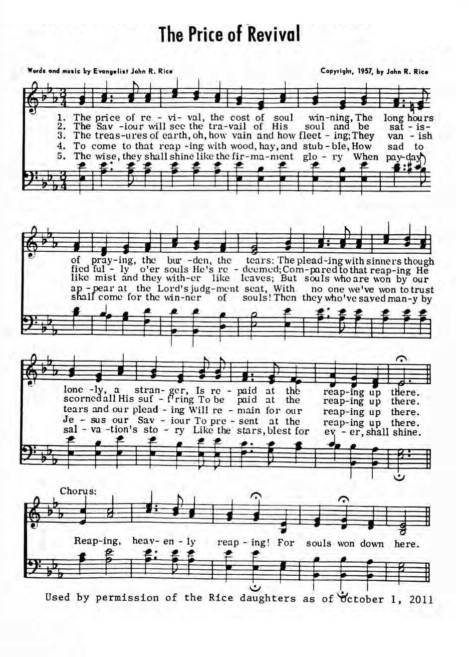 Hymn Sheet for The Price of Revival