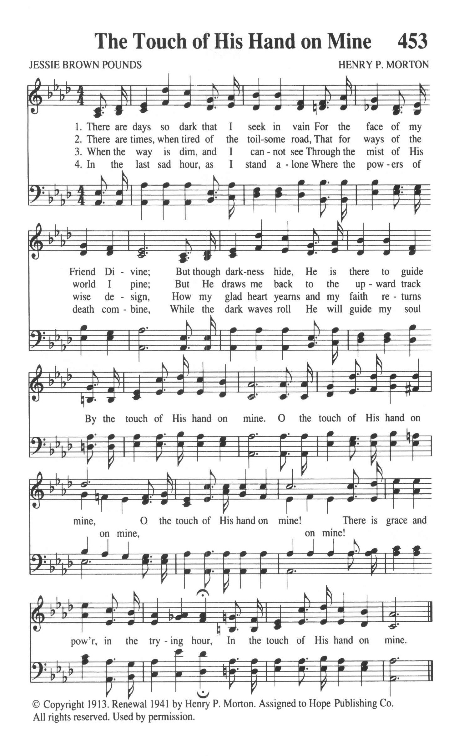 Hymn Sheet for The Touch of His Hand On Mine