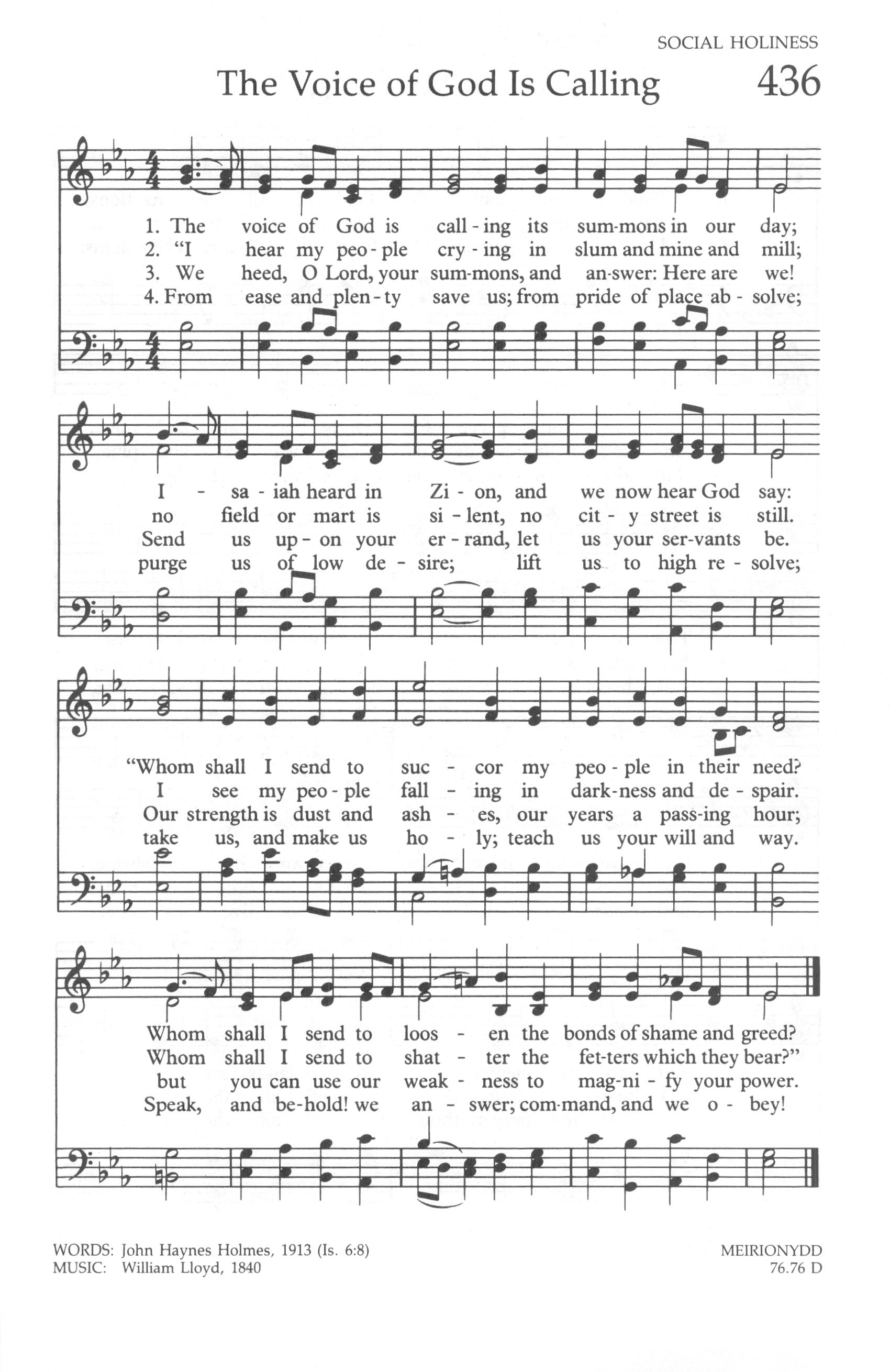 Hymn Sheet for The Voice of God Is Calling