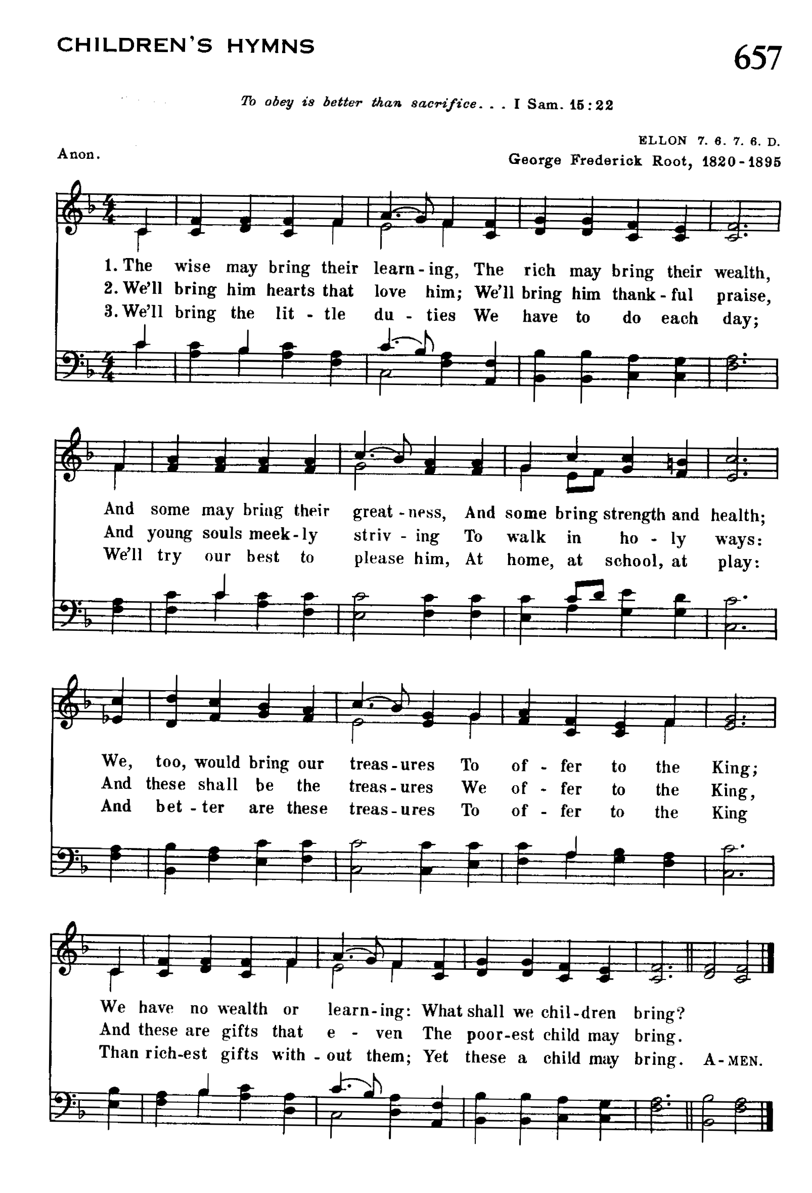 Hymn Sheet for The Wise May Bring Their Learning