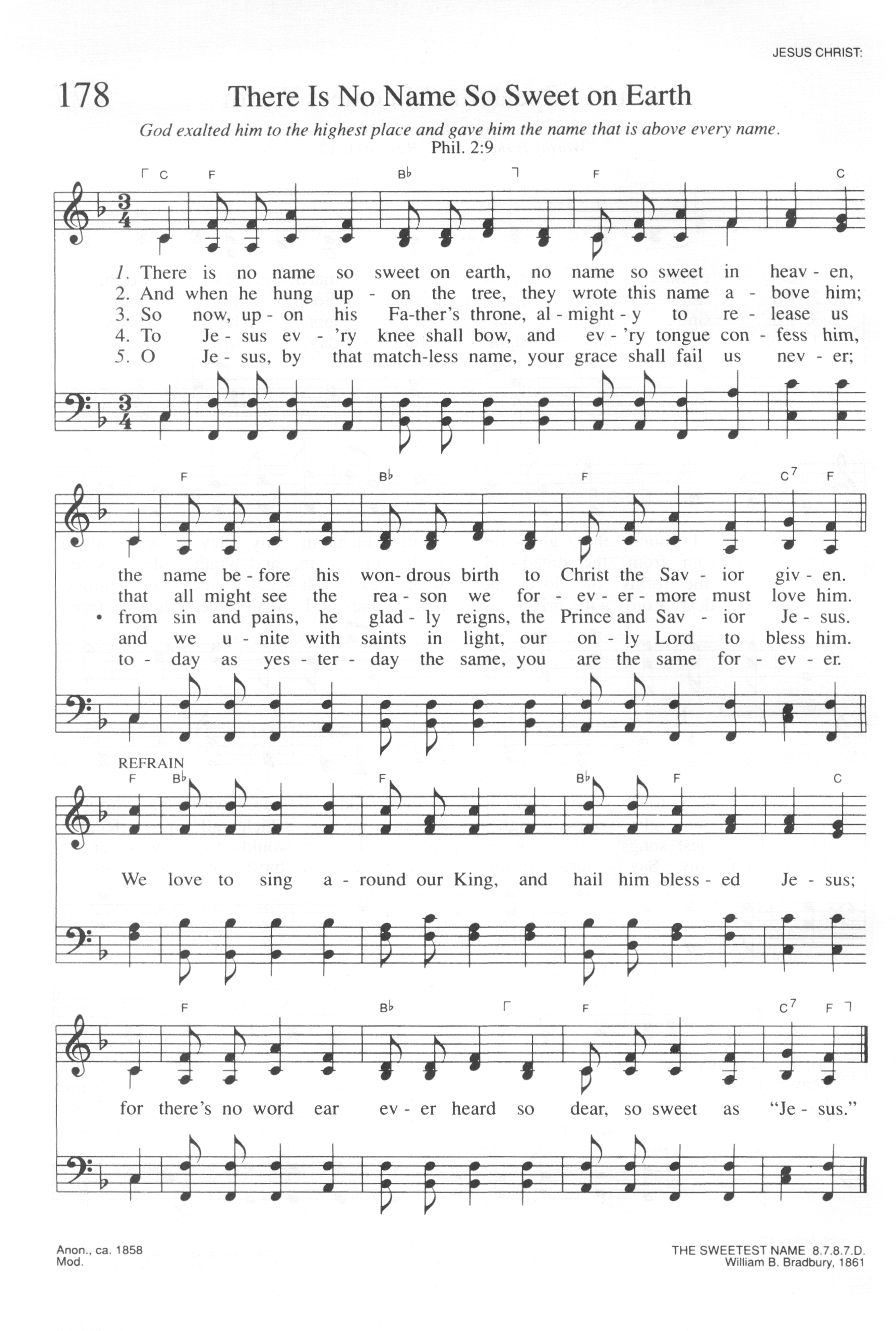 Hymn Sheet for There Is No Name So Sweet on Earth